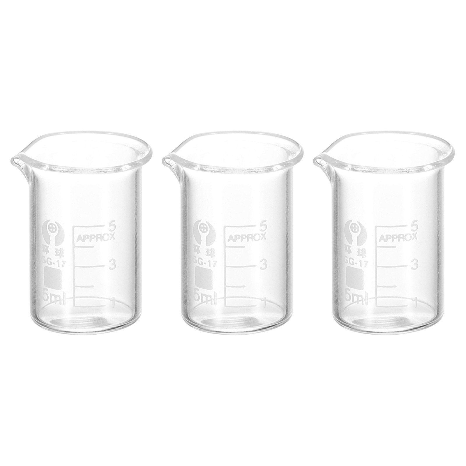3 Pcs 5ml Low Form Glass Beaker 3.3 Glass Graduated Measuring Cups
