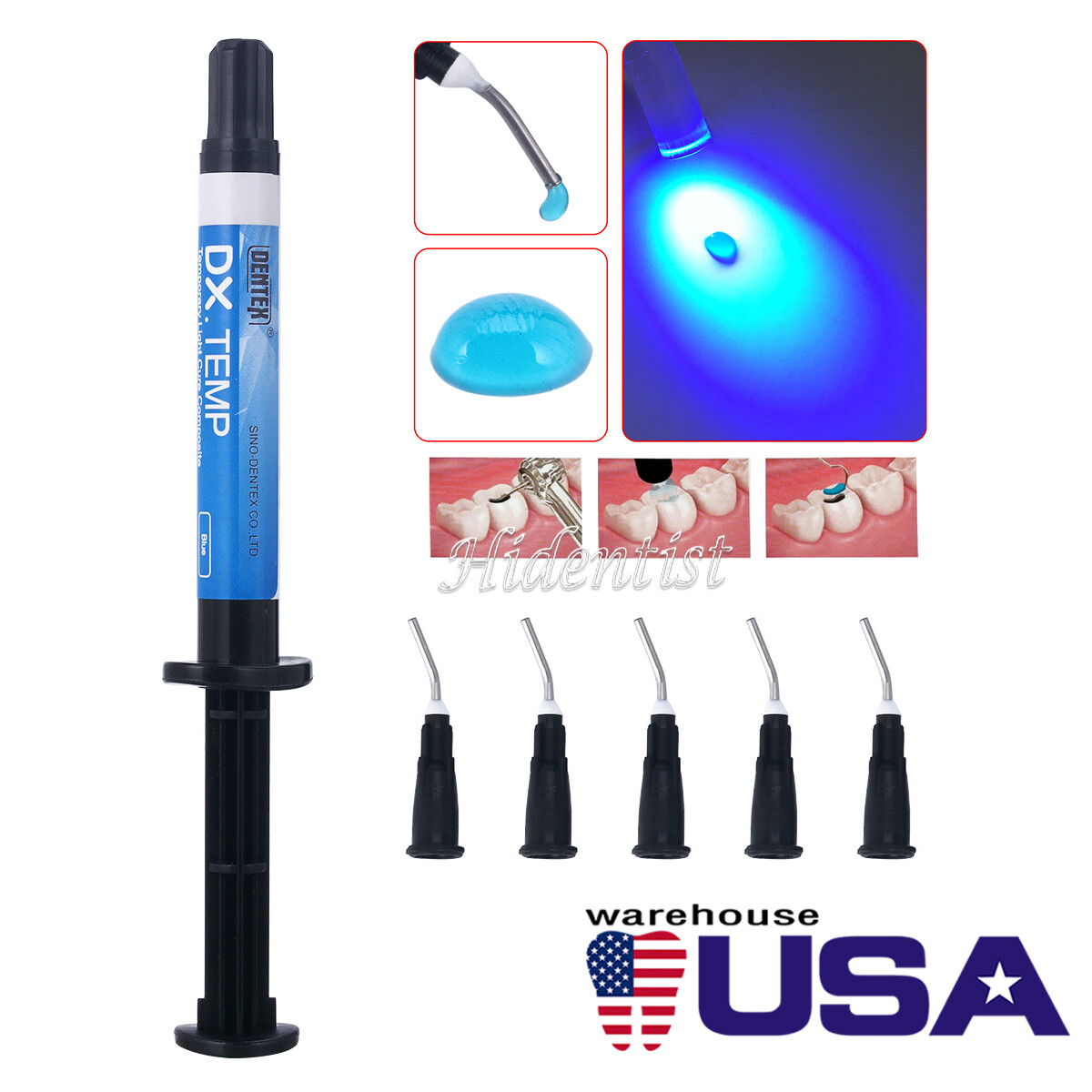 Dental Temporary Flow Light Cure Filling Resina compuesta Blue 2.5g DENTEX