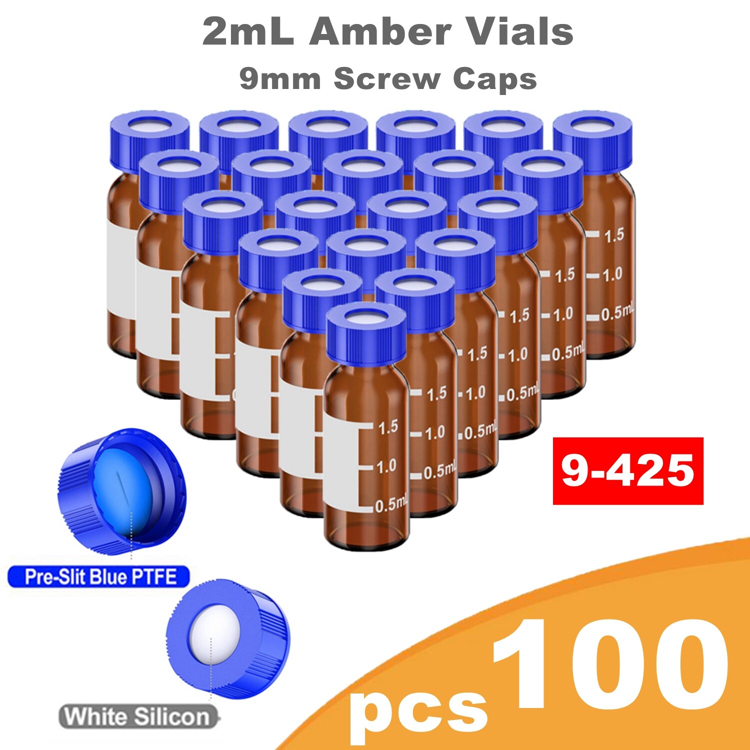 2mL Autosampler Amber Vials 9-425 Screw Cap|250ul Vial Inserts Micro-Insert