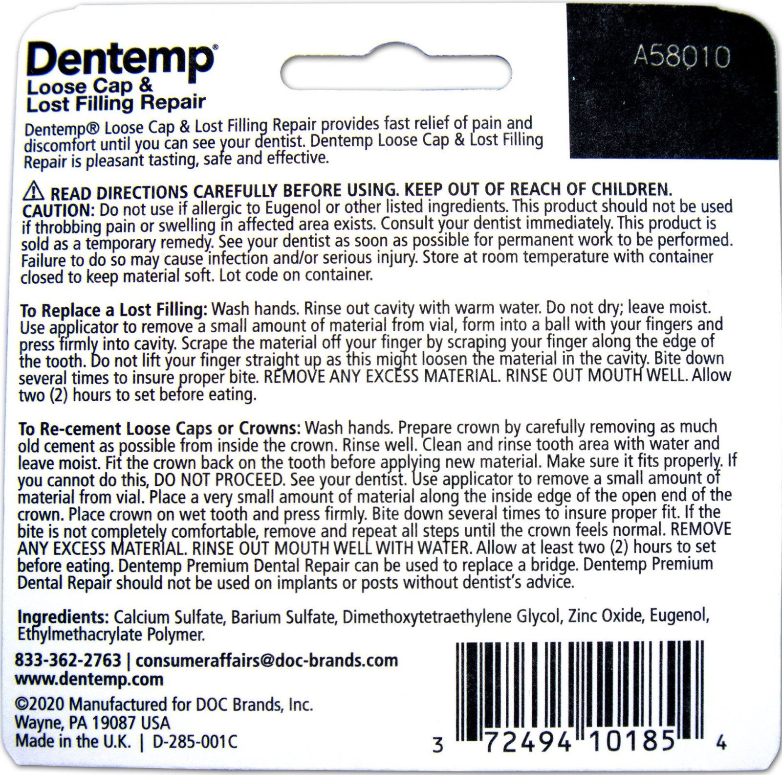 DENTAL REPAIR CEMENT Kit Cavity filling Crown Loose Cap tooth DENTEMP