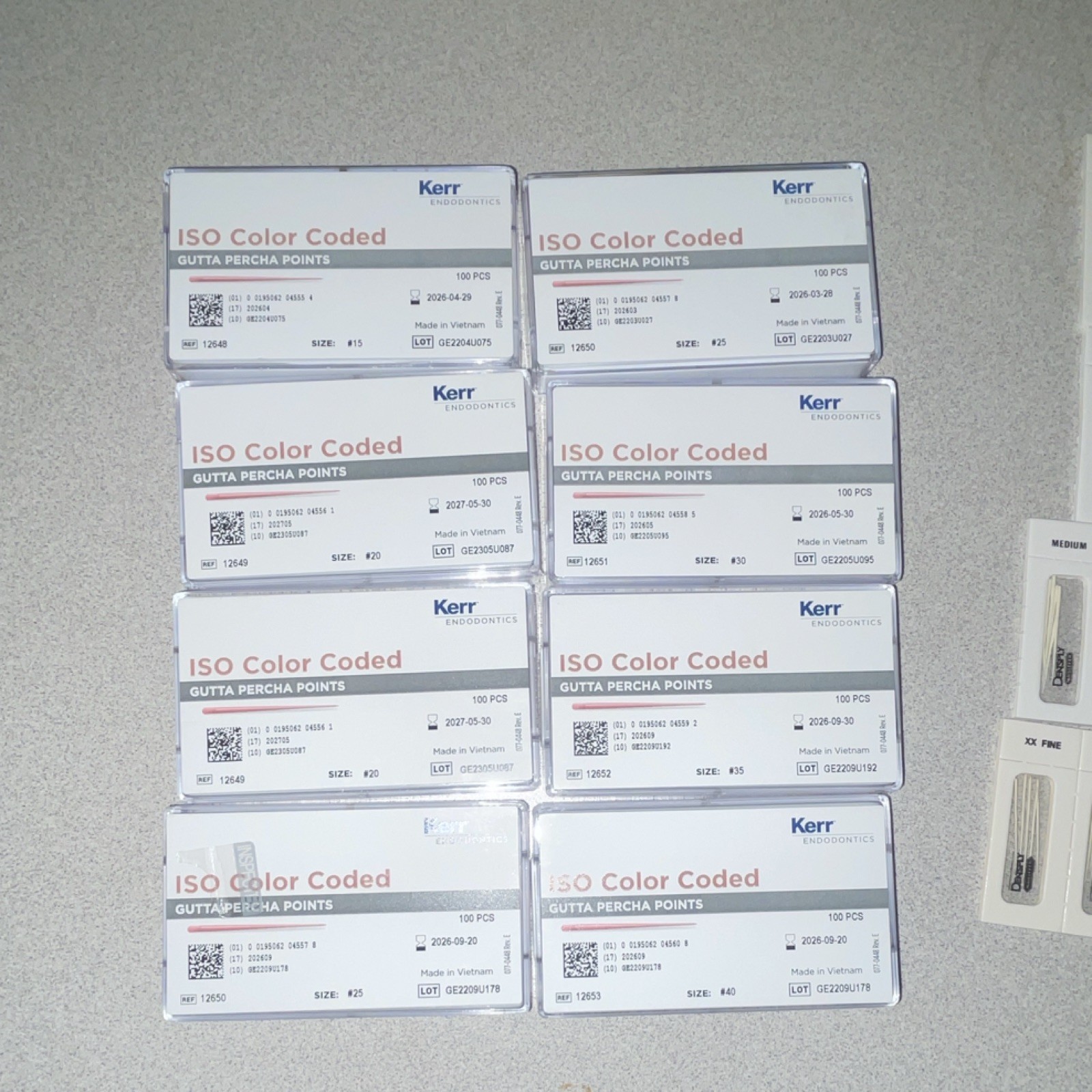 Kerr ISO Color Coded Gutta Percha Points #15-40 Assorted Dental Sizes