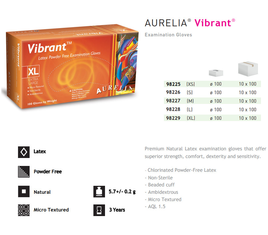 White Latex Exam Gloves, Medium M, Aurelia Vibrant 5.5 mil (Case of 1000)