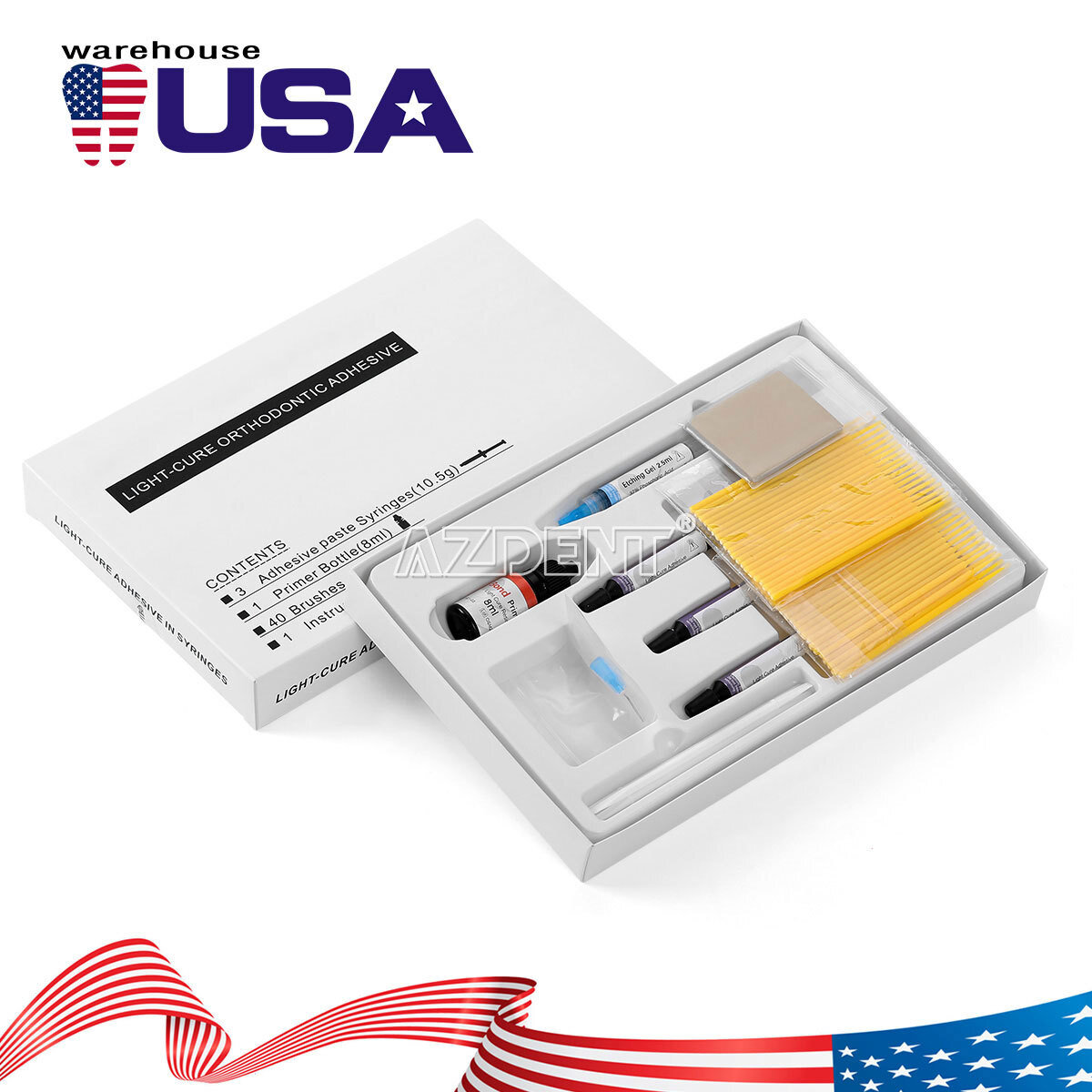 Dental Orthodontic Bonding System Adhesive paste Syringes Light Cure Brushes Kit