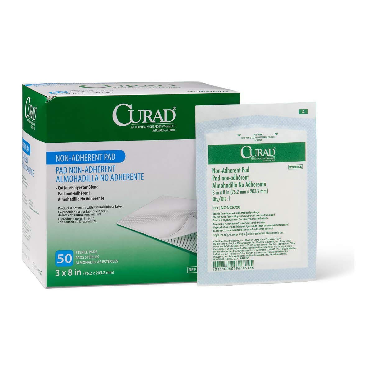 CURAD Sterile Non-Adherent Pad 3×8 Pack of 50 FROM USA