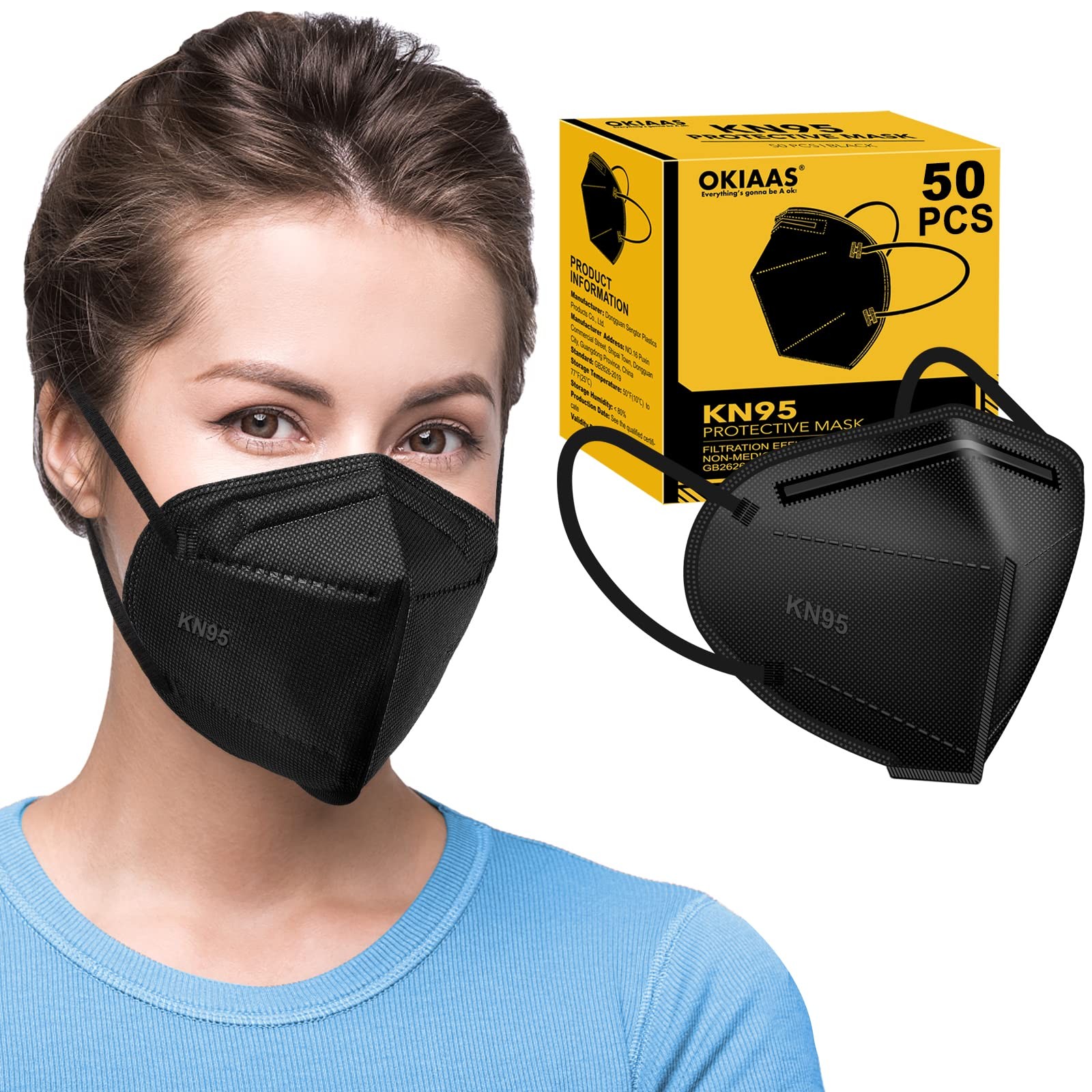 50 Pack KN95 , 5-Layer masks disposable kn95 Black,Protection Against PM2.5, …