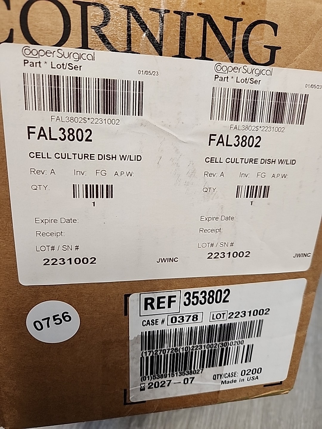 CORNING 60mm x 15mm Polystyrene Disposable Cell Culture Dish (20/pk) 353802
