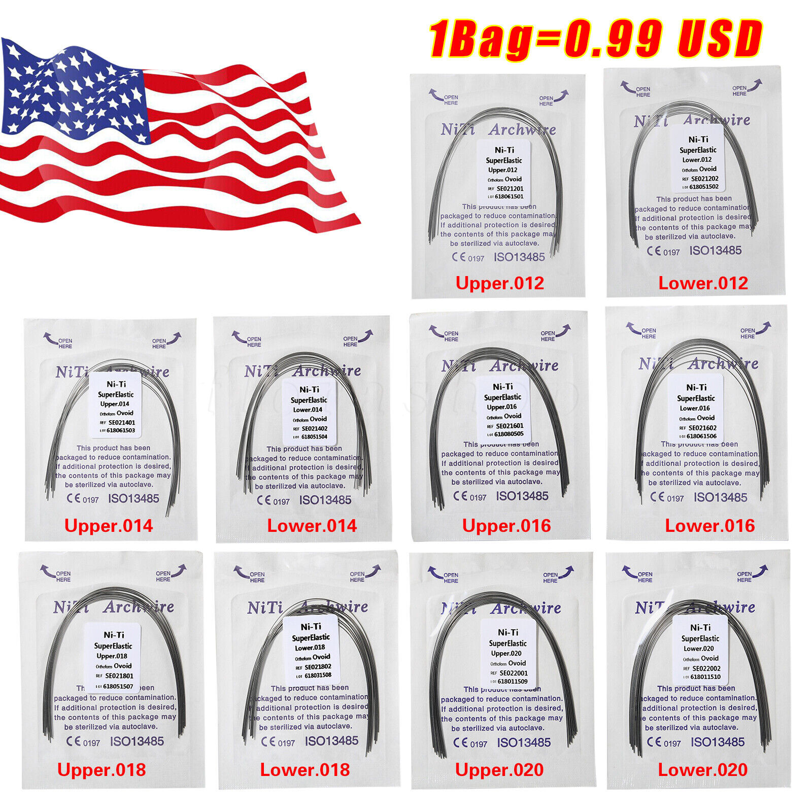 10 packs Arcos de Dental Ortodoncia Redondos Niti Arco de Alambre Su Arch Wire