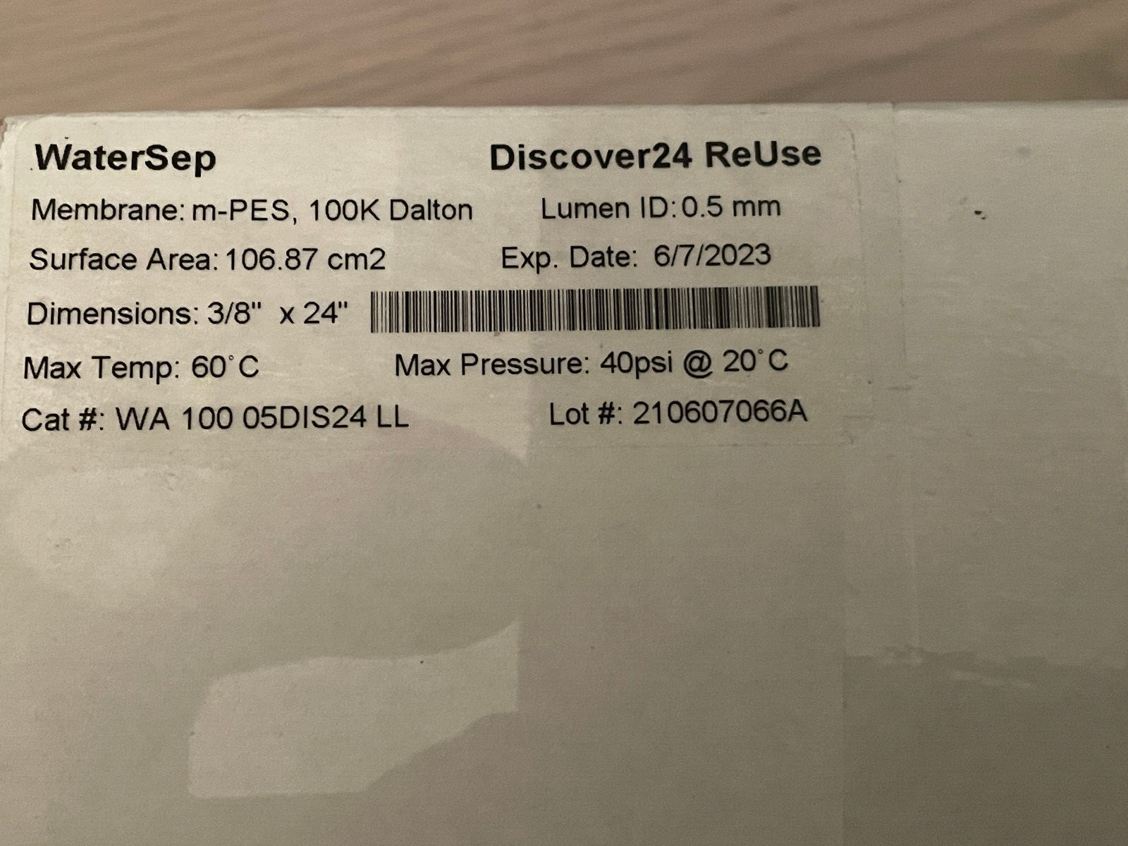 WaterSep Discover 24 – Membrane m-PES 100K Dalton New in Box WA 100 05DIS24 LL
