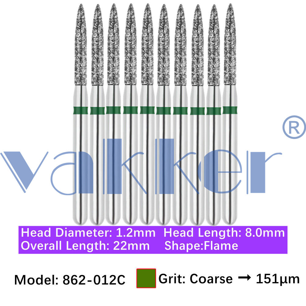 10pc/pk Diamond Burs FG Flame Super Fine Medium Coarse Grit High Speed 862 863