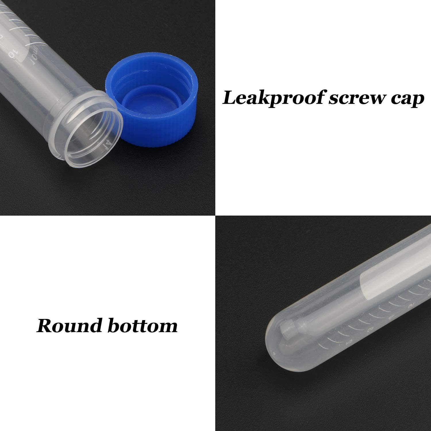 Kesell Centrifuge Tubes Round Bottom Screw Cap Plastic Test Tube Vials 10ml with