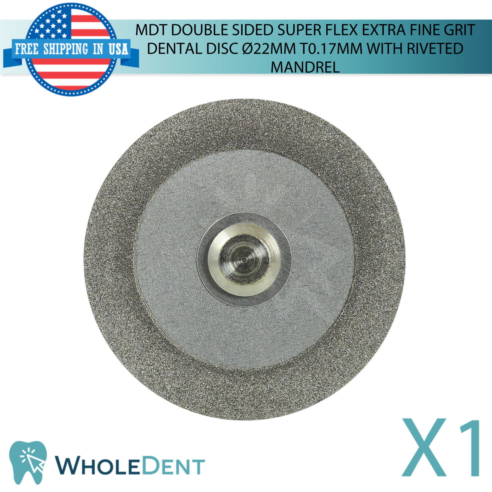 Double Sided Fine Grit Diamond Dental Lab Disc Ø22mm T0.3mm Riveted Mandrel