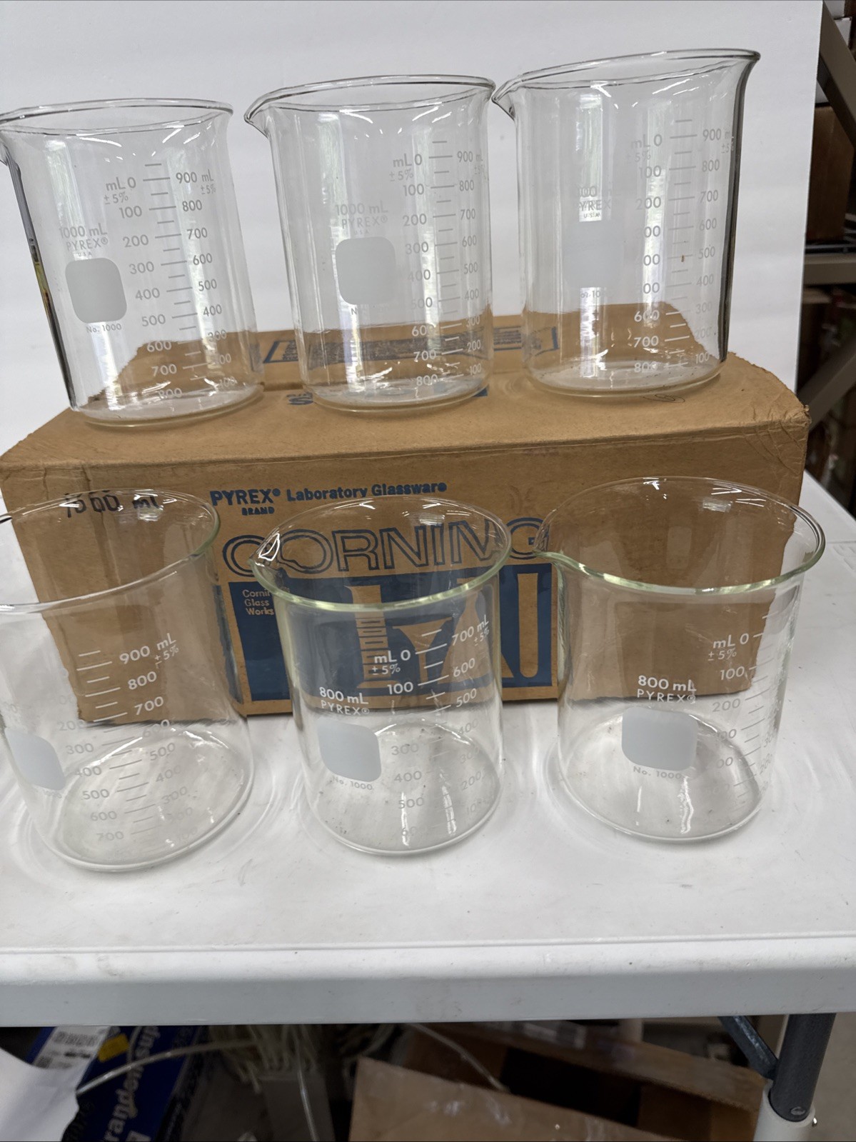 Vintage 6pc Pyrex Beaker Glass 1000mL Measuring Cup Lab Grade No. 1000