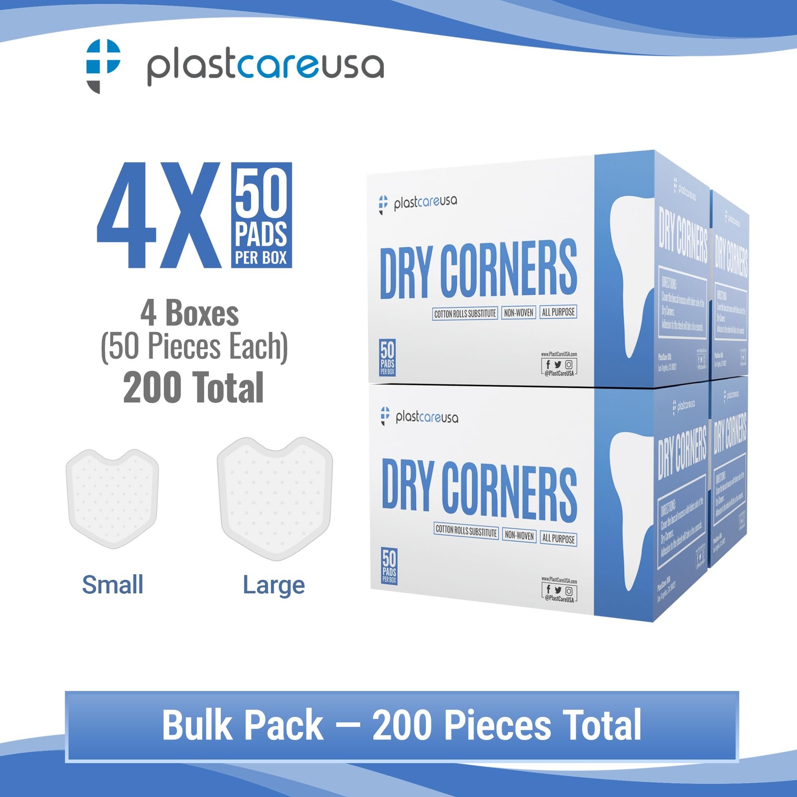 200 Dental Dry Corners, Disposable Saliva Control & Cheek Protection Pads Super