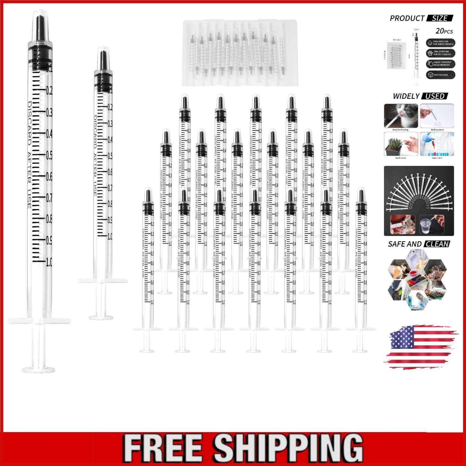 Pack of 20 1ml Plastic Syringes – Perfect for Animal Care and Lab Experiments
