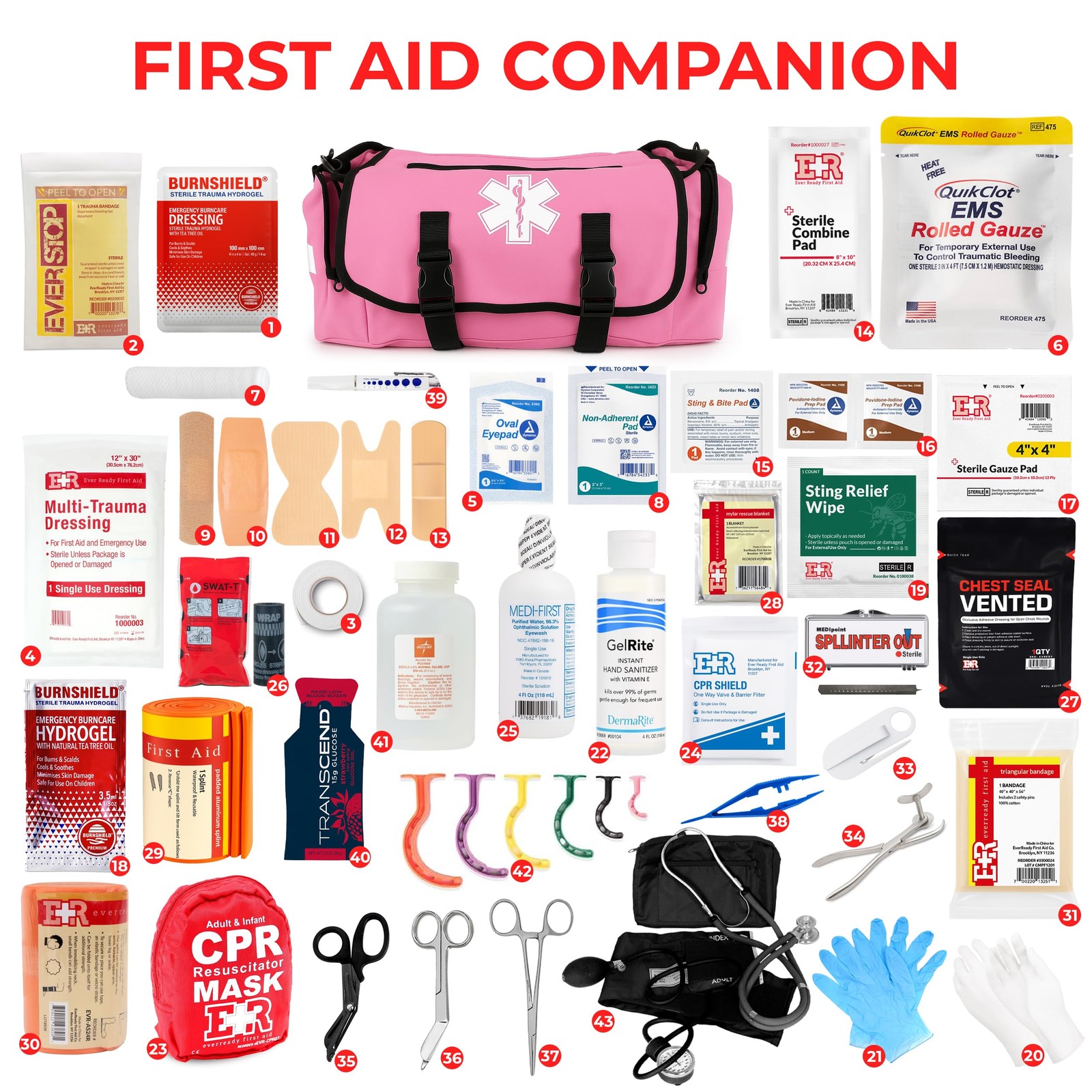 Ever Ready First Aid Fully Stocked Emt Trauma Bag First Responder Medical Kit