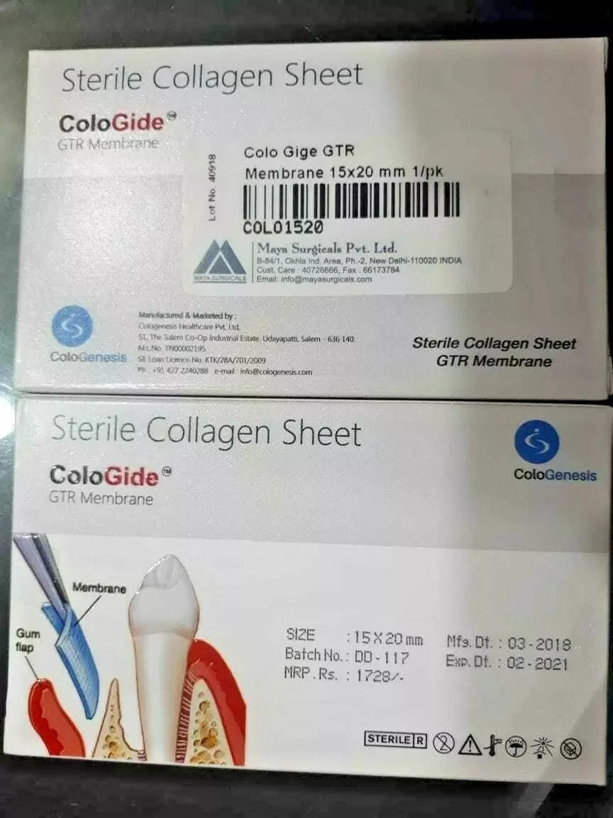NEW DENTAL COLO GIDE STERILE COLLAGEN SHEET GTR MEMBRANE 10 X 15 mm