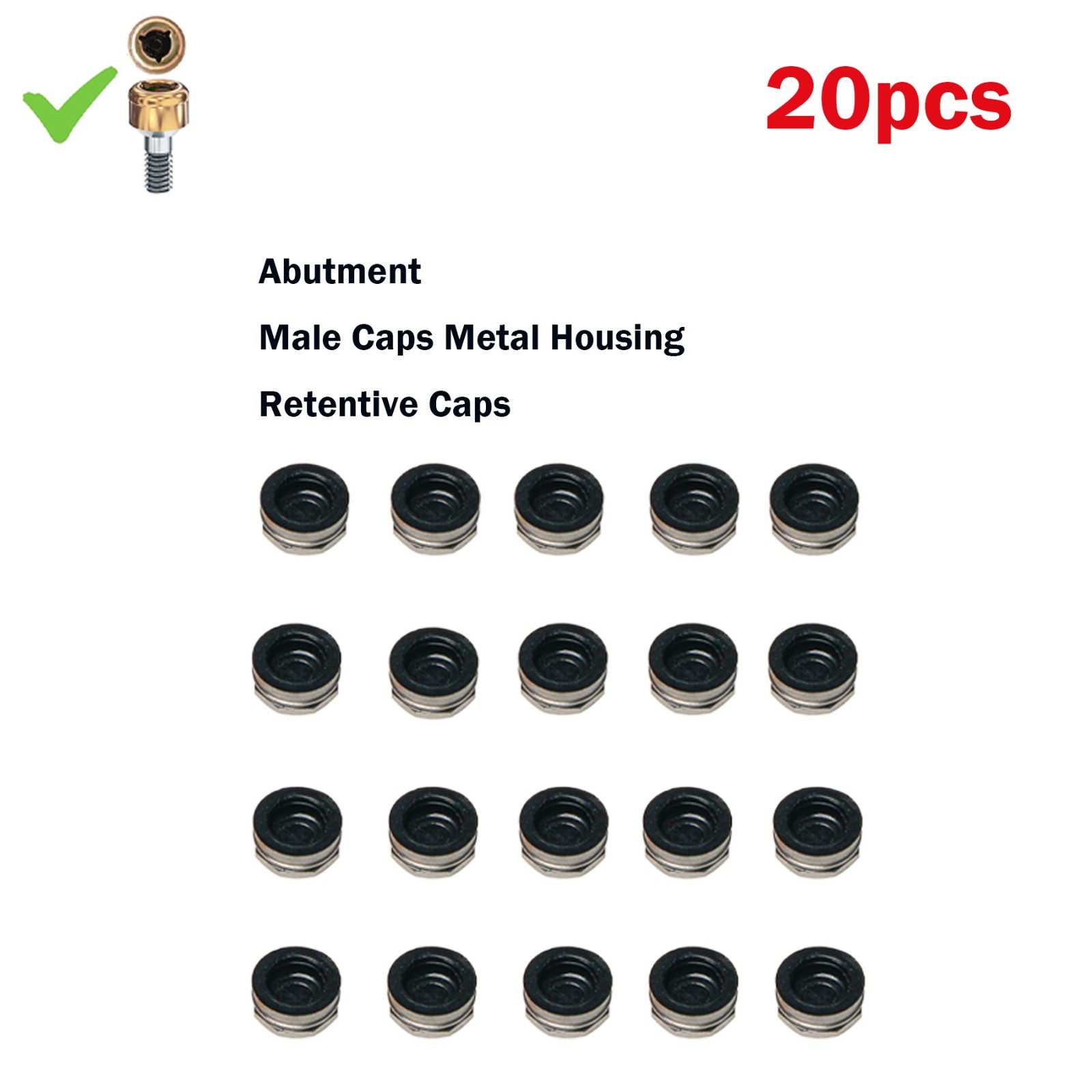 20Pcs US Dental Locator Replacement Metal Housing &Lab Processing cap Assembly