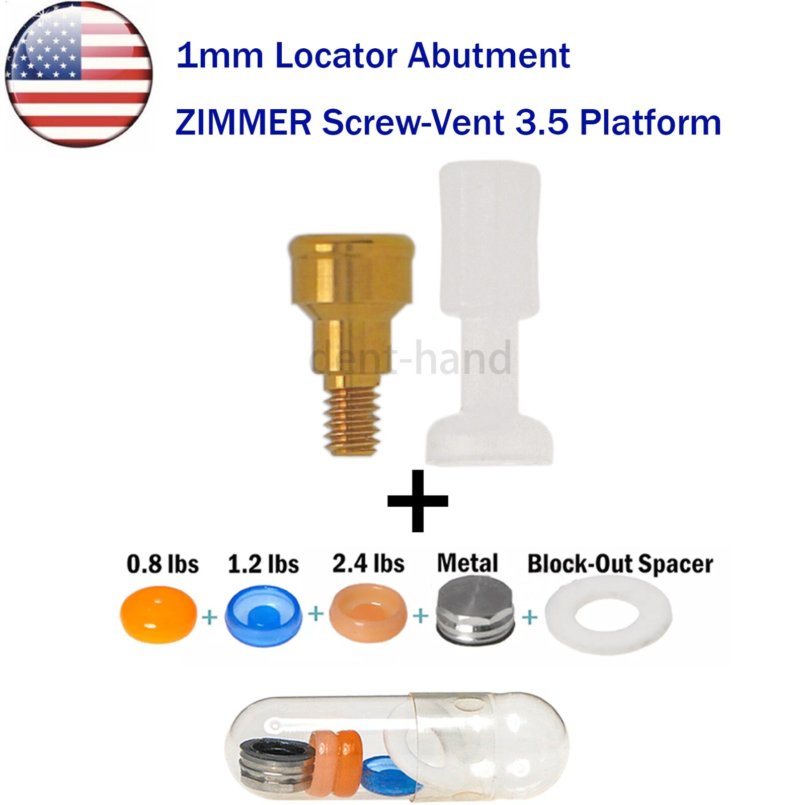 US Dental Zimmer Locator Abutment PA Dia=3.5mm 1-5mm Implant Retention Caps Tool