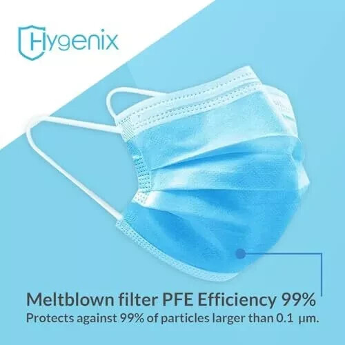 Hygenix 3ply Disposable Face Masks PFE 99% Filter Quality Tested by a US lab …