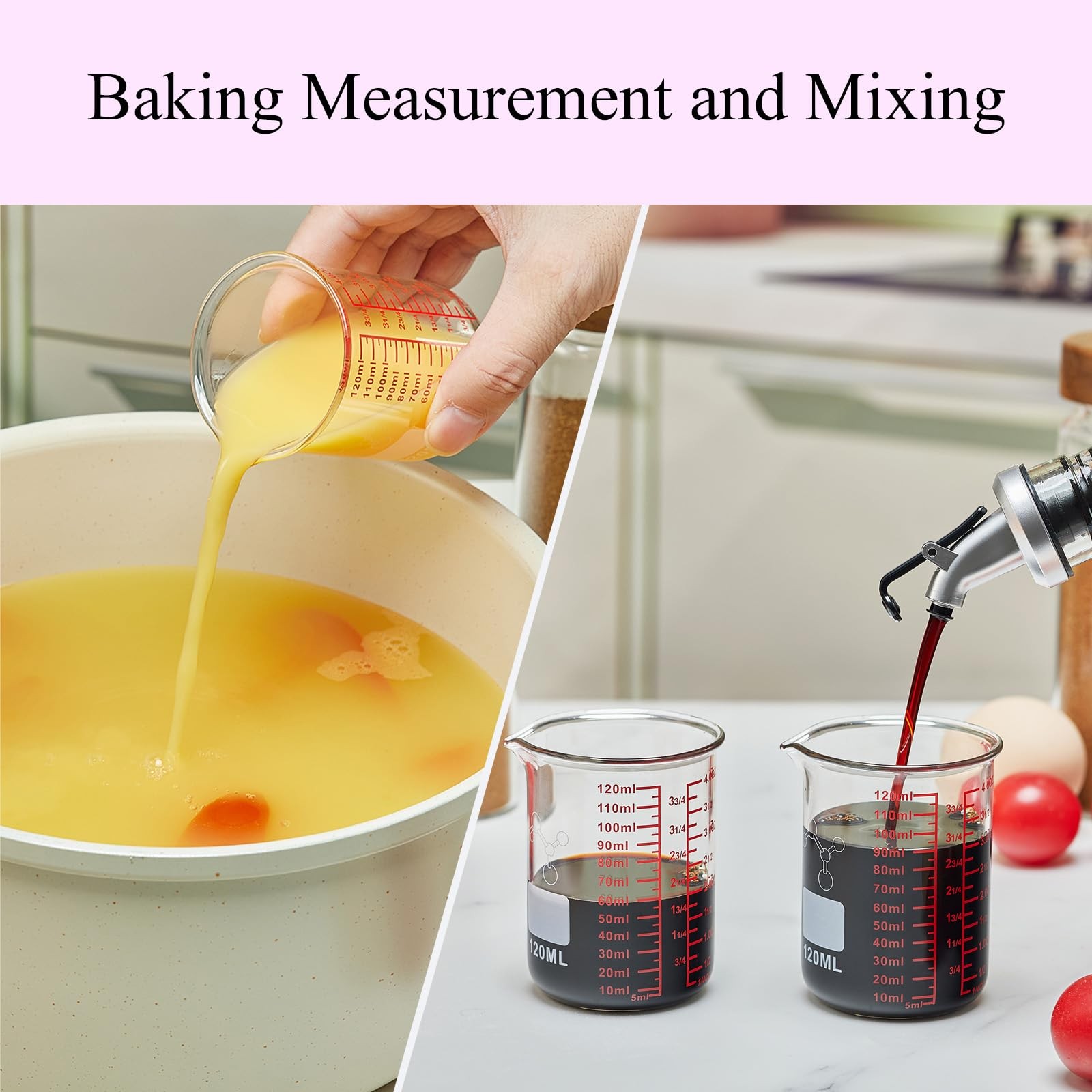 High Borosilicate Glass Measuring Cup-V-Shaped 120ml (4oz) – Pack of 2, Clear
