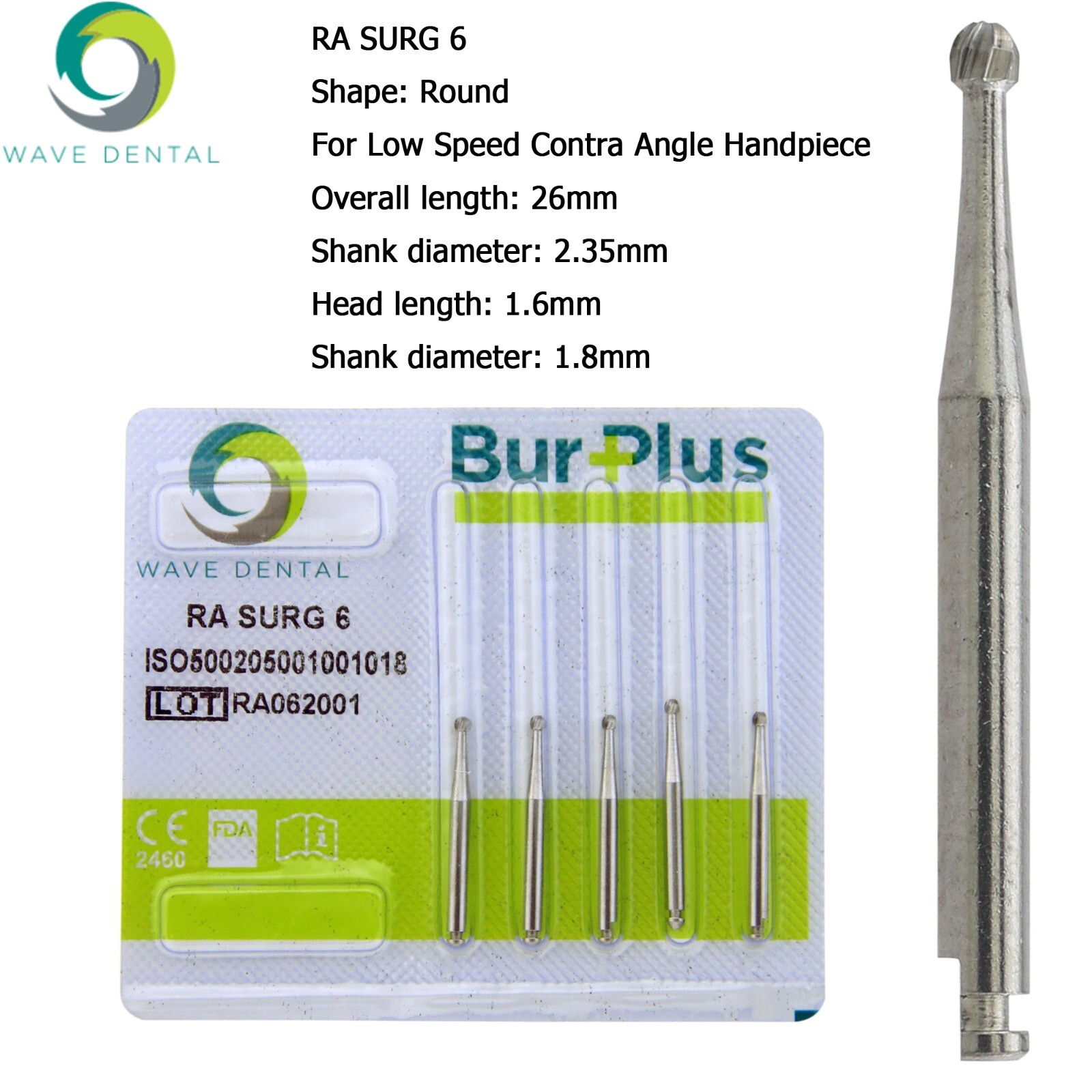 Wave Dental Carbide Round RA Burs Latch Surgical Length Bur RA SURG Contra Angle