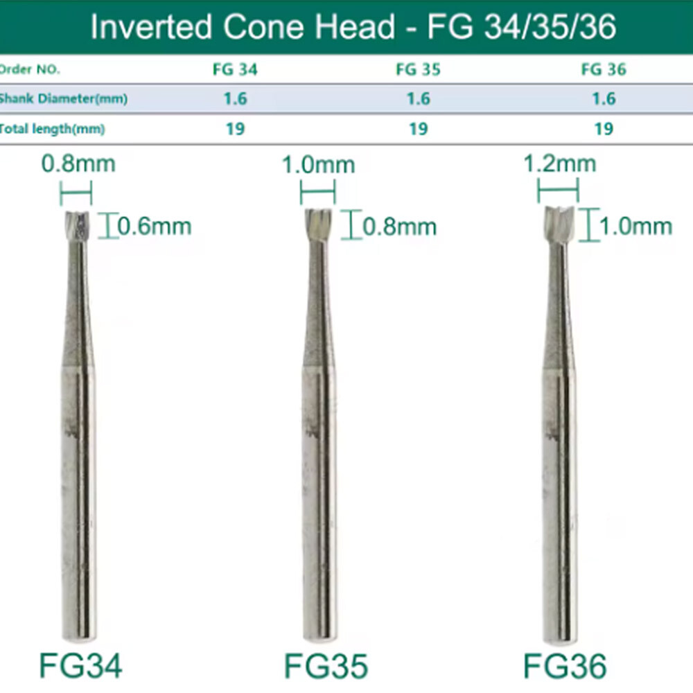 10× Dental Carbide Tungsten Steel Drills Burs FG Burr for High-Speed Handpiece