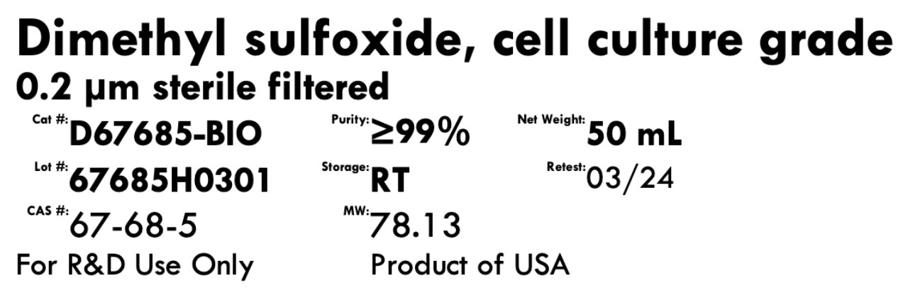 Dimethyl Sulfoxide (DMSO), Cell Culture Grade, Sterile Filtered – 50mL