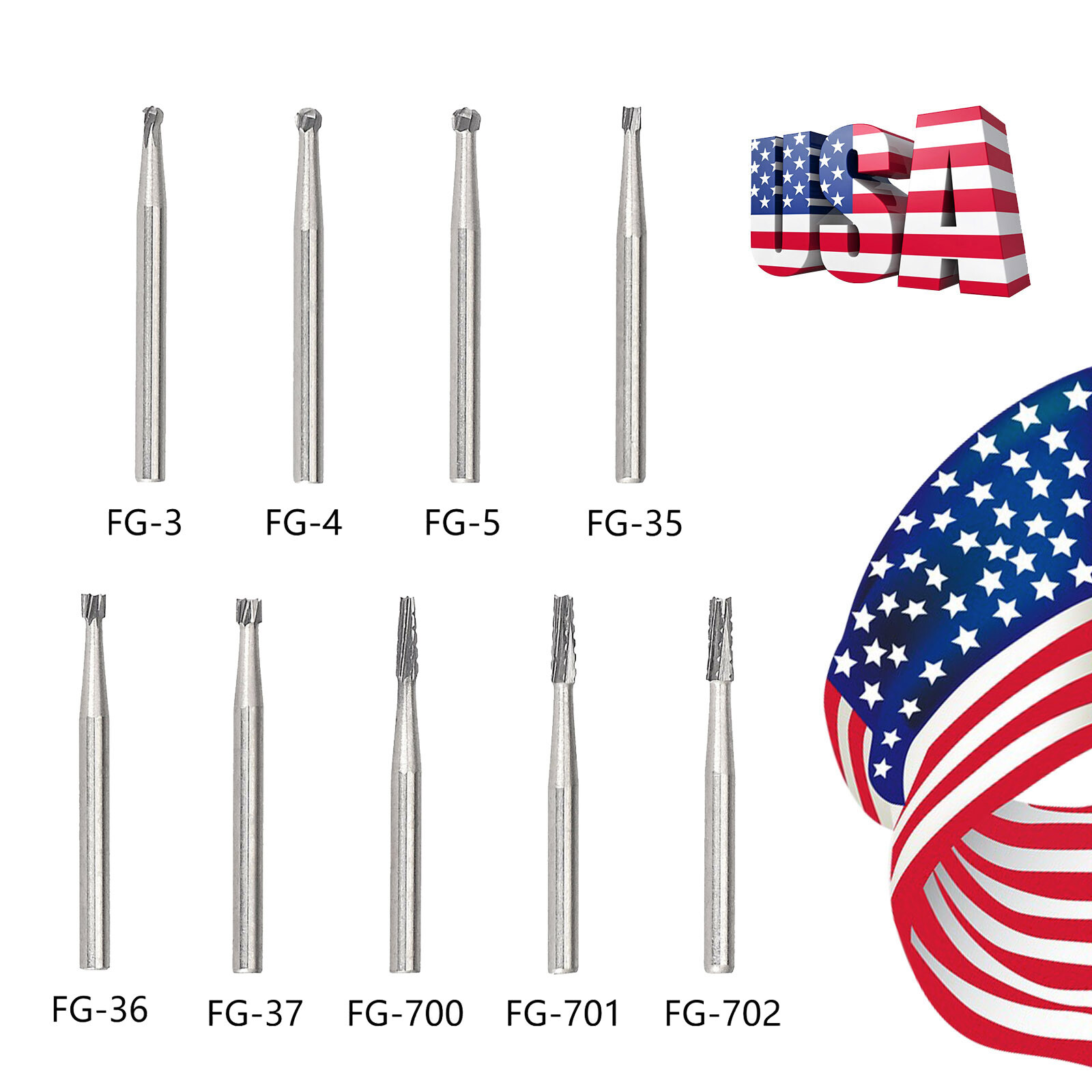 10pcs/Pack Dental Round Carbide Steel Drills Burs FG for High Speed Handpiece