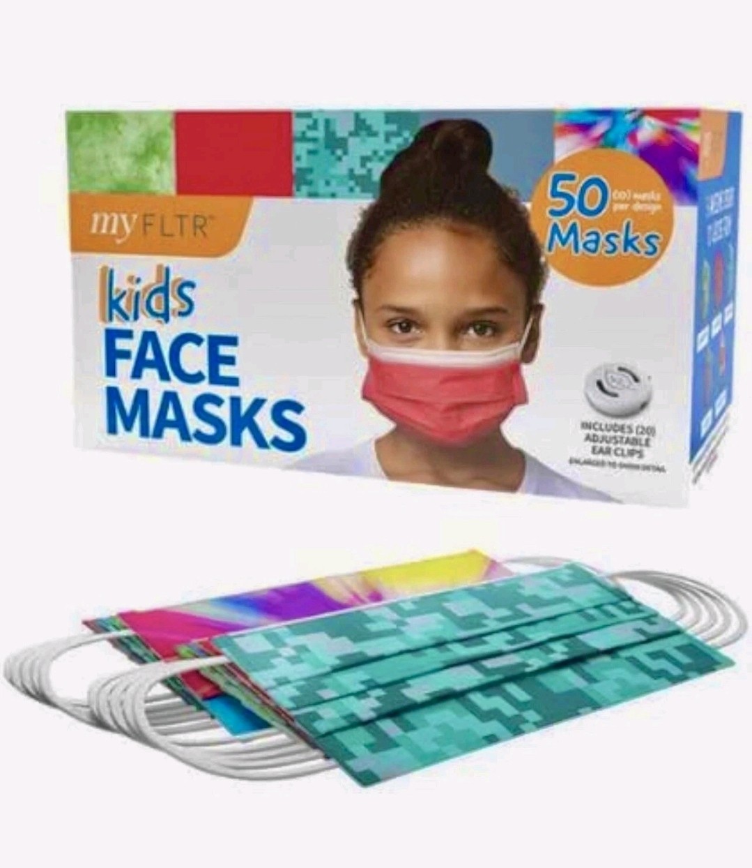 FLTR Kids Face Mask 50 Masks With 20 Adjustable Ear Loops 4 boxes of 50