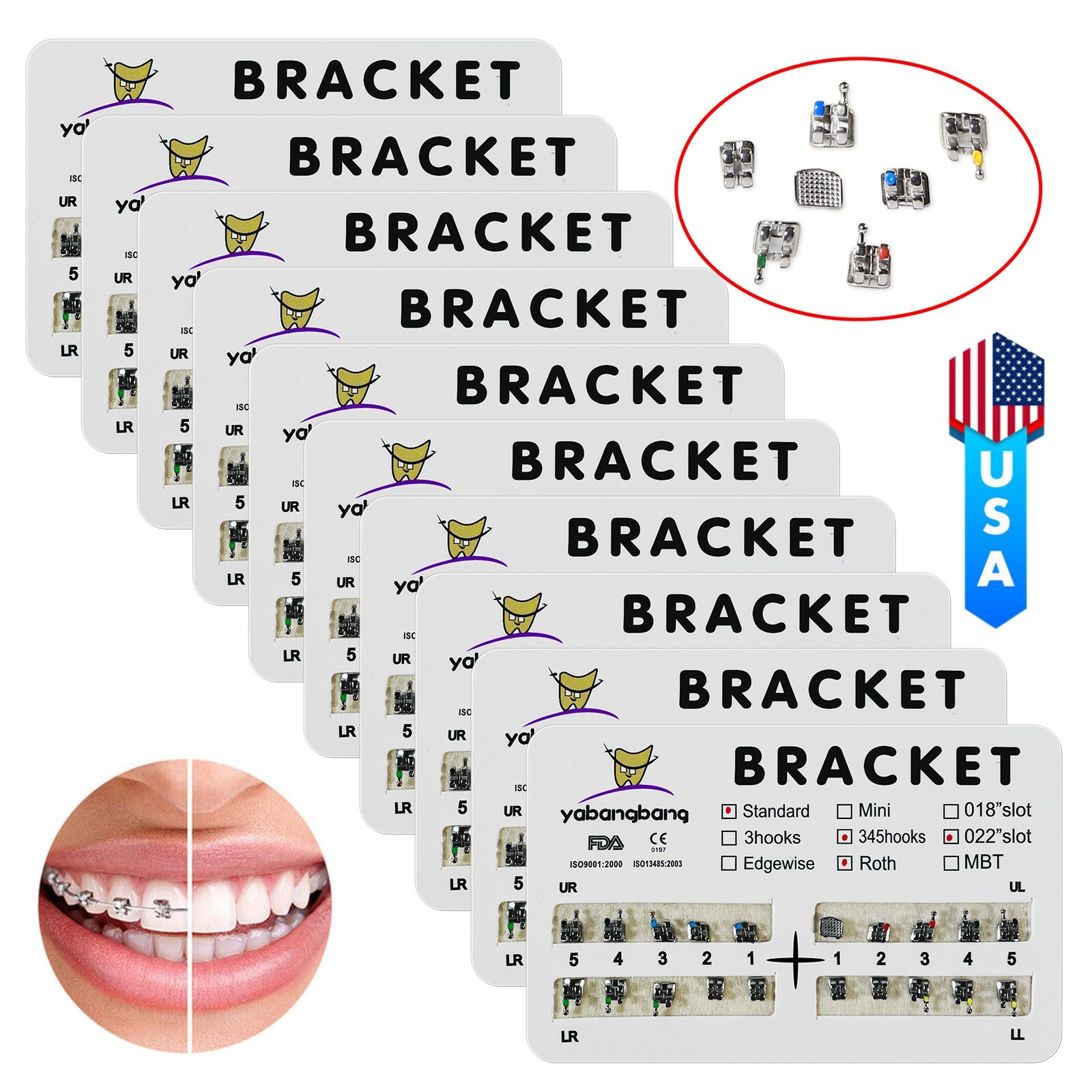 10 Packs/200 pcs Ortho Metal Standard ROTH 022 Slot 3 4 5 Hooks Brackets Braces
