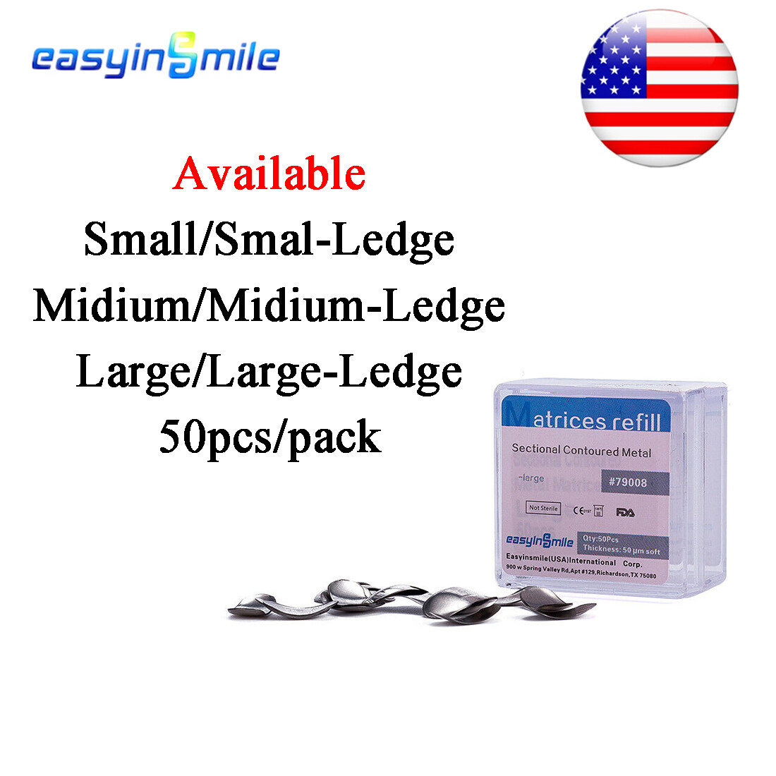 50X Dental Metal Matrices bands Sectional Contoured Matrix soft band S/M/L[USA]