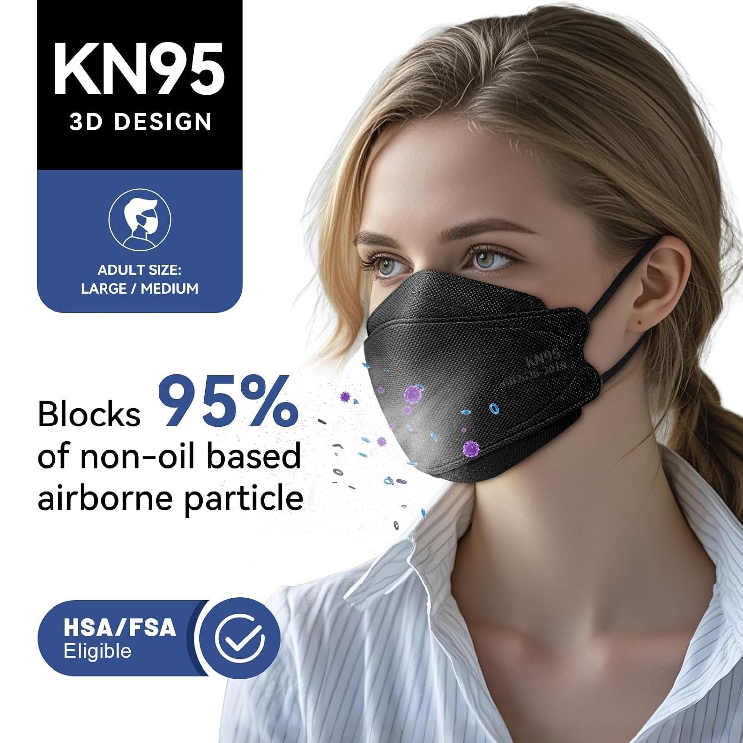 KN95 Face Mask Disposable Adults – 100 Pack 5 Layer Protection Adjustable KN9.