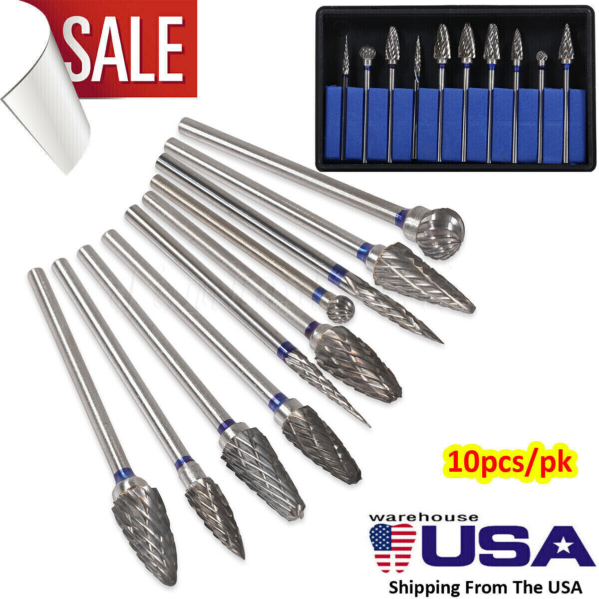 10 Pcs Tungsten Carbide HP Dental Acrylic Bur Drill Coarse Cutter 2.35mm Shank