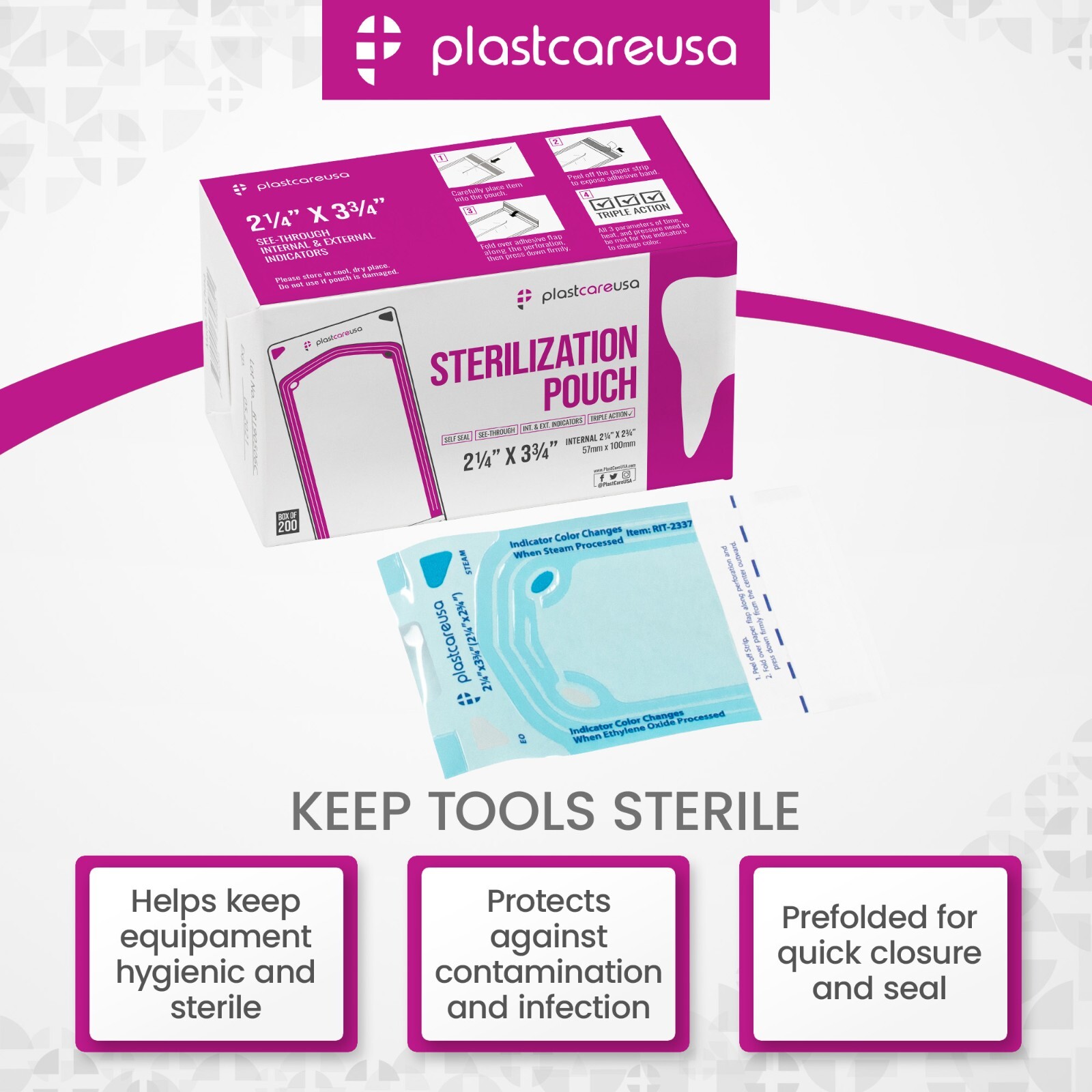 1000 2.25″ x 2.75″ Self-Sealing Sterilization Pouches for Autoclave (5 Boxes)