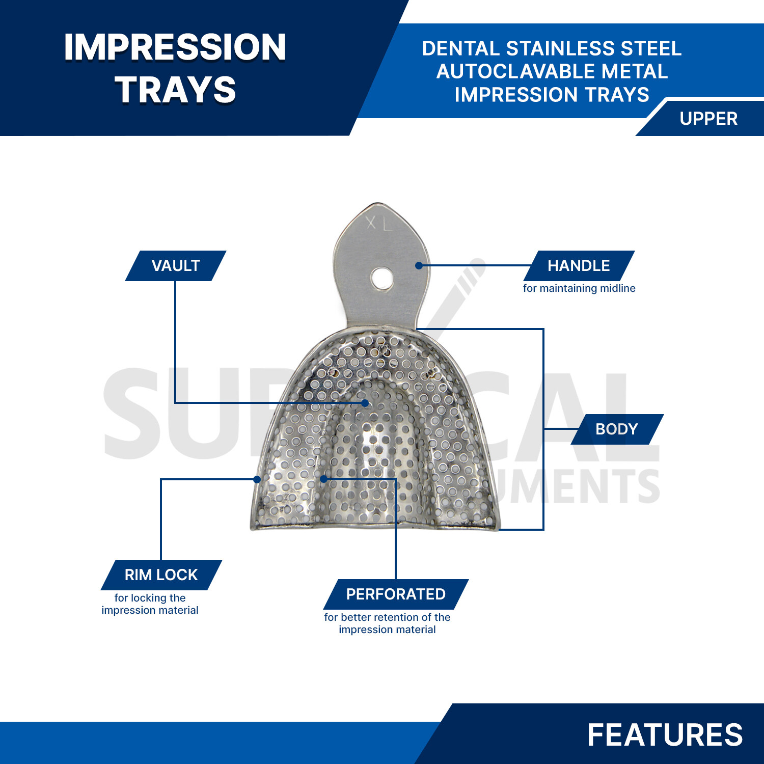 50 Dental Metal Impression Trays Solid