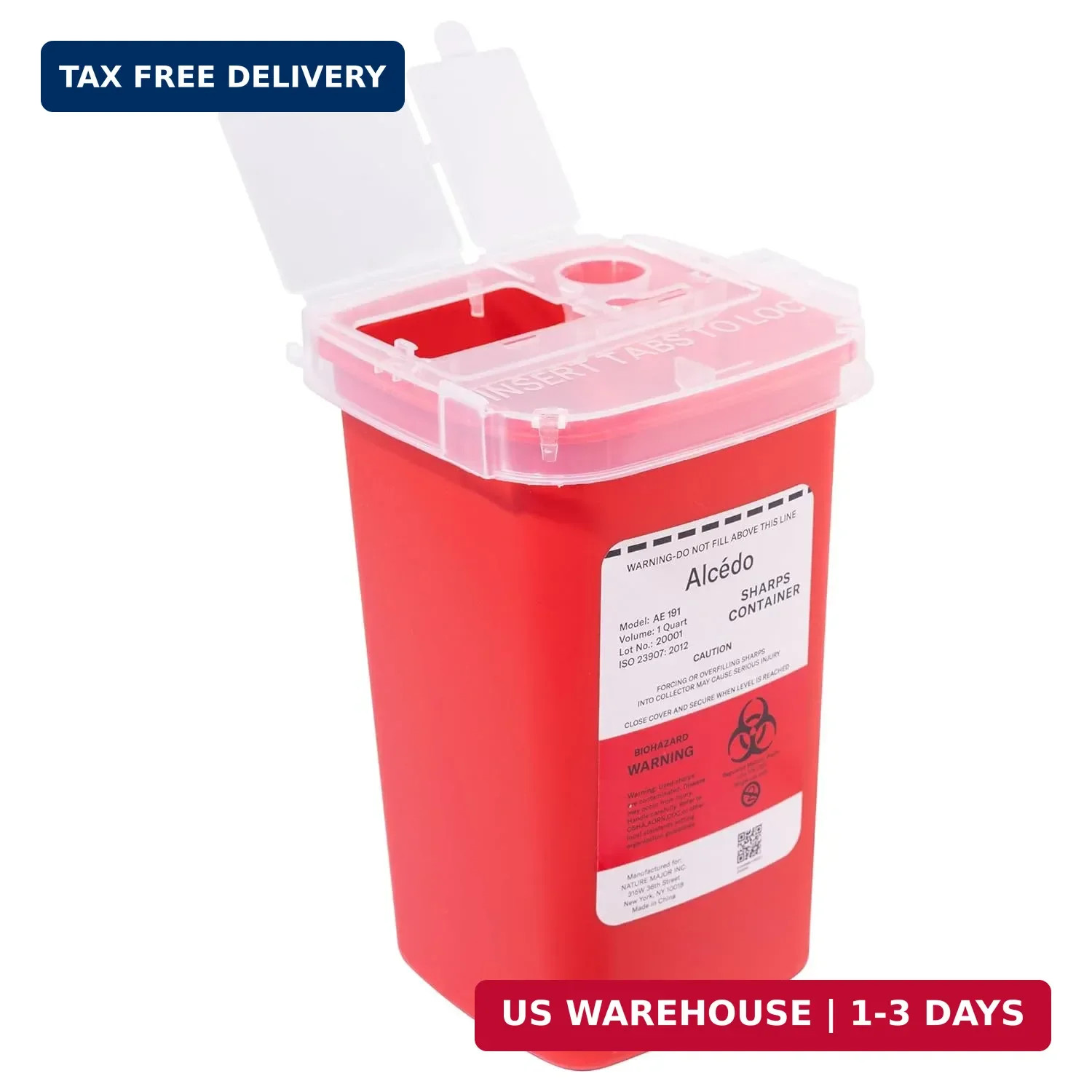 Alcedo Sharps Container for Home Use 1 Quart (1-Pack) | Biohazard Needle and Syr