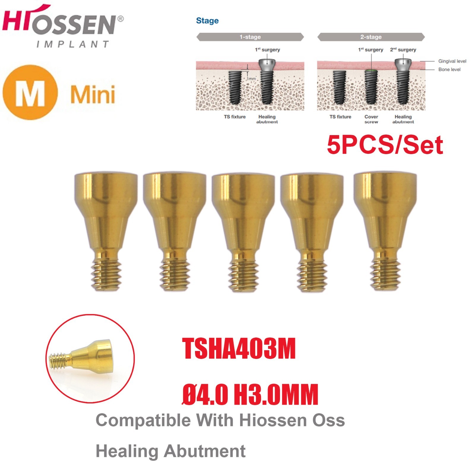 US 5Pcs Dental Healing Abutment Mini/Regular Hiossen Osstem ET TS Ti Implant Cap