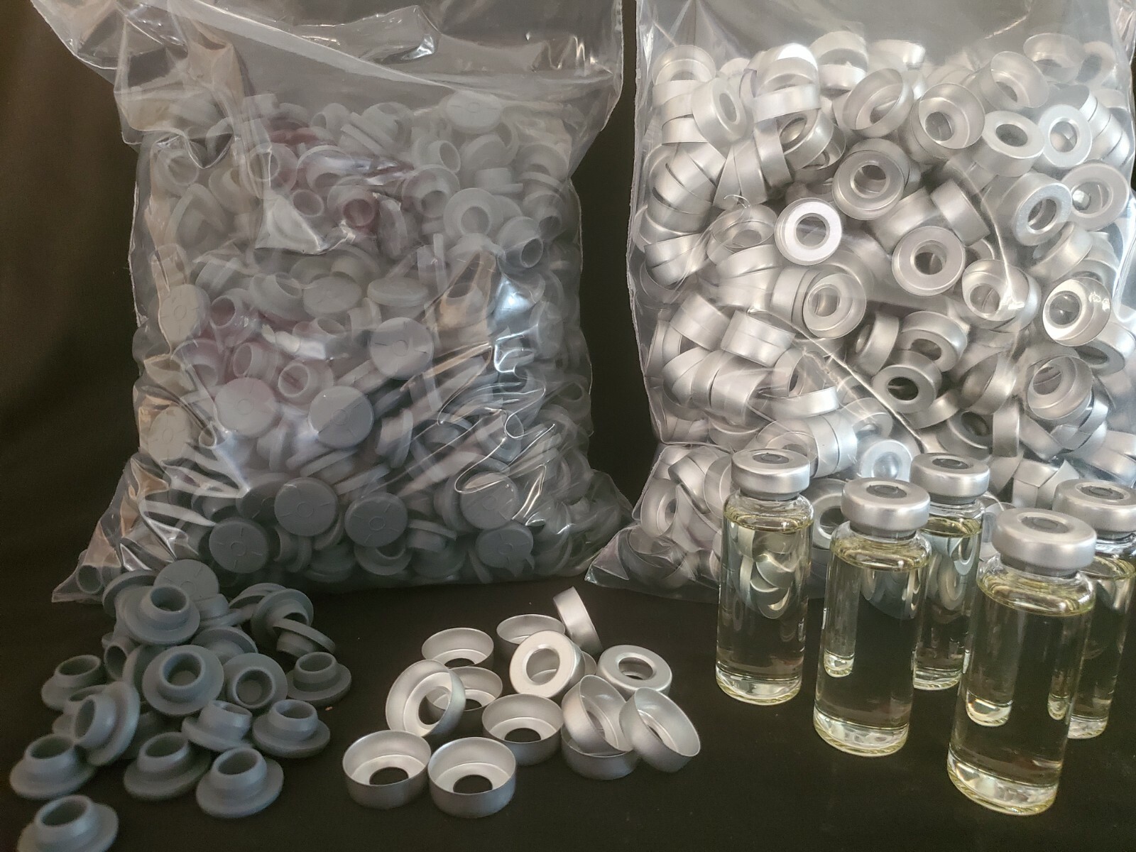 500 pc – 20 mm Aluminum Crimp Seal + Gray Butyl Stoppers