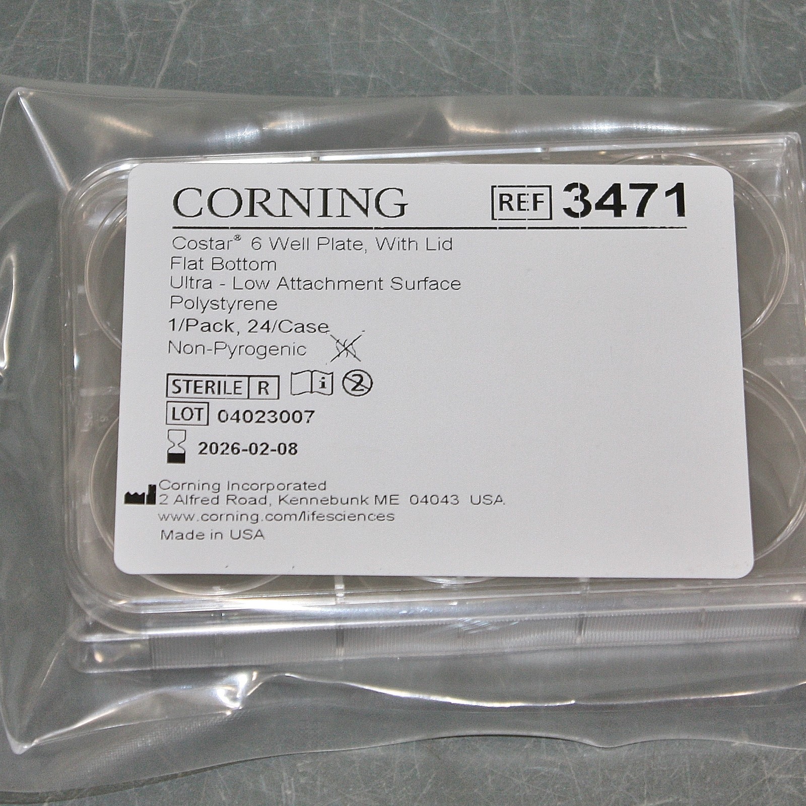 (24) Corning 6-Well Flat Bottom Plate 3471, Sterile, Non-Pyrogenic, Polystyrene