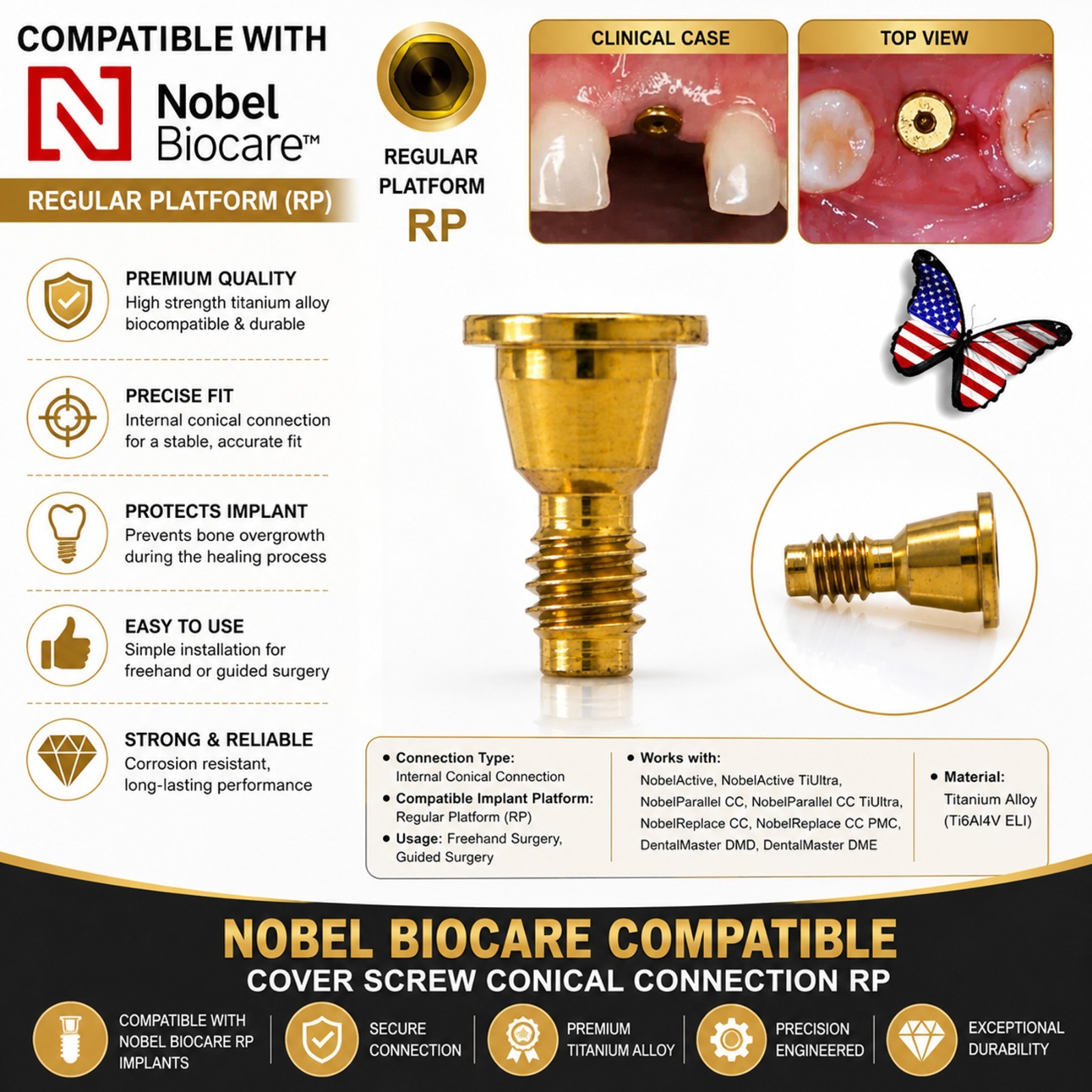 US Dental Cover Screw For Nobel Biocare NP RP Implant Conical Connection Healing