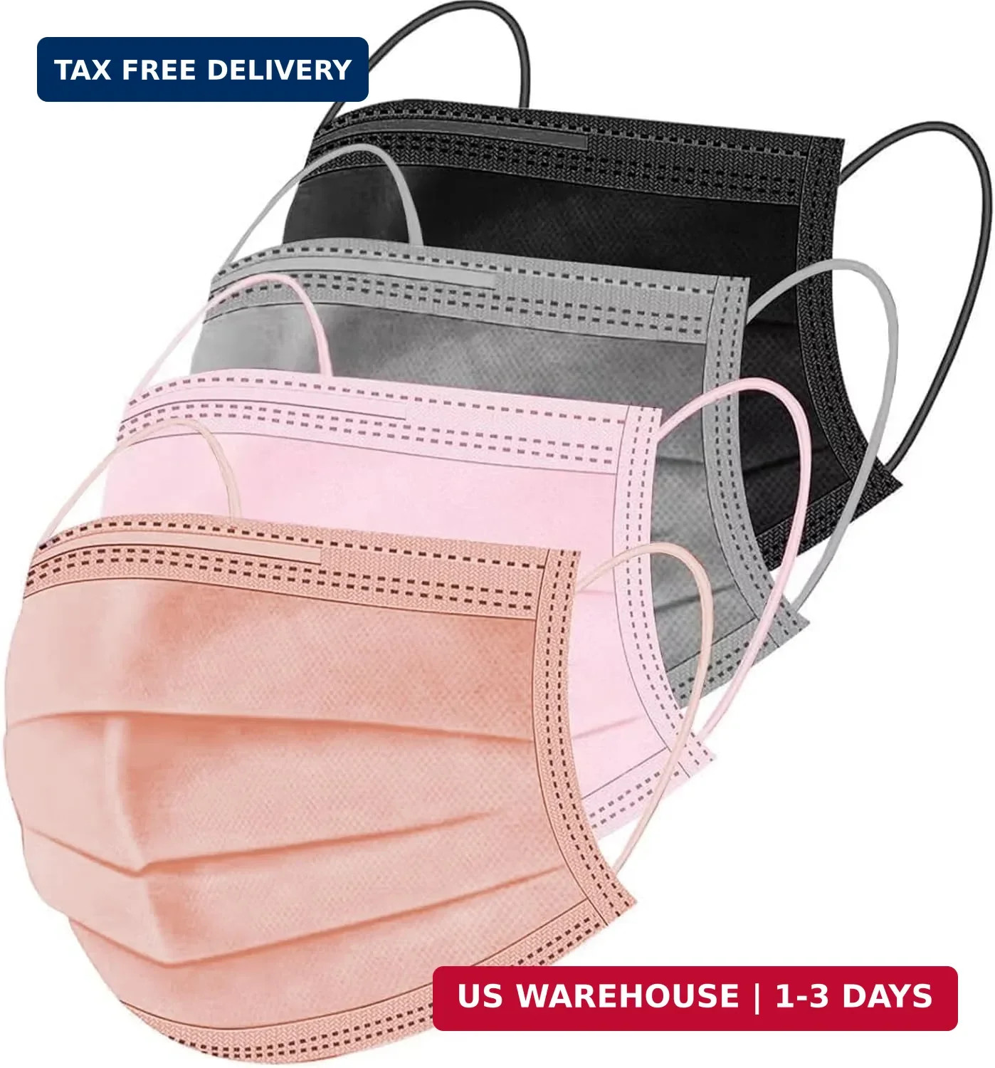 ZIYE 100/500 Pcs Disposable Face Masks, Breathable Mask 3 Layer with Nose Clip E