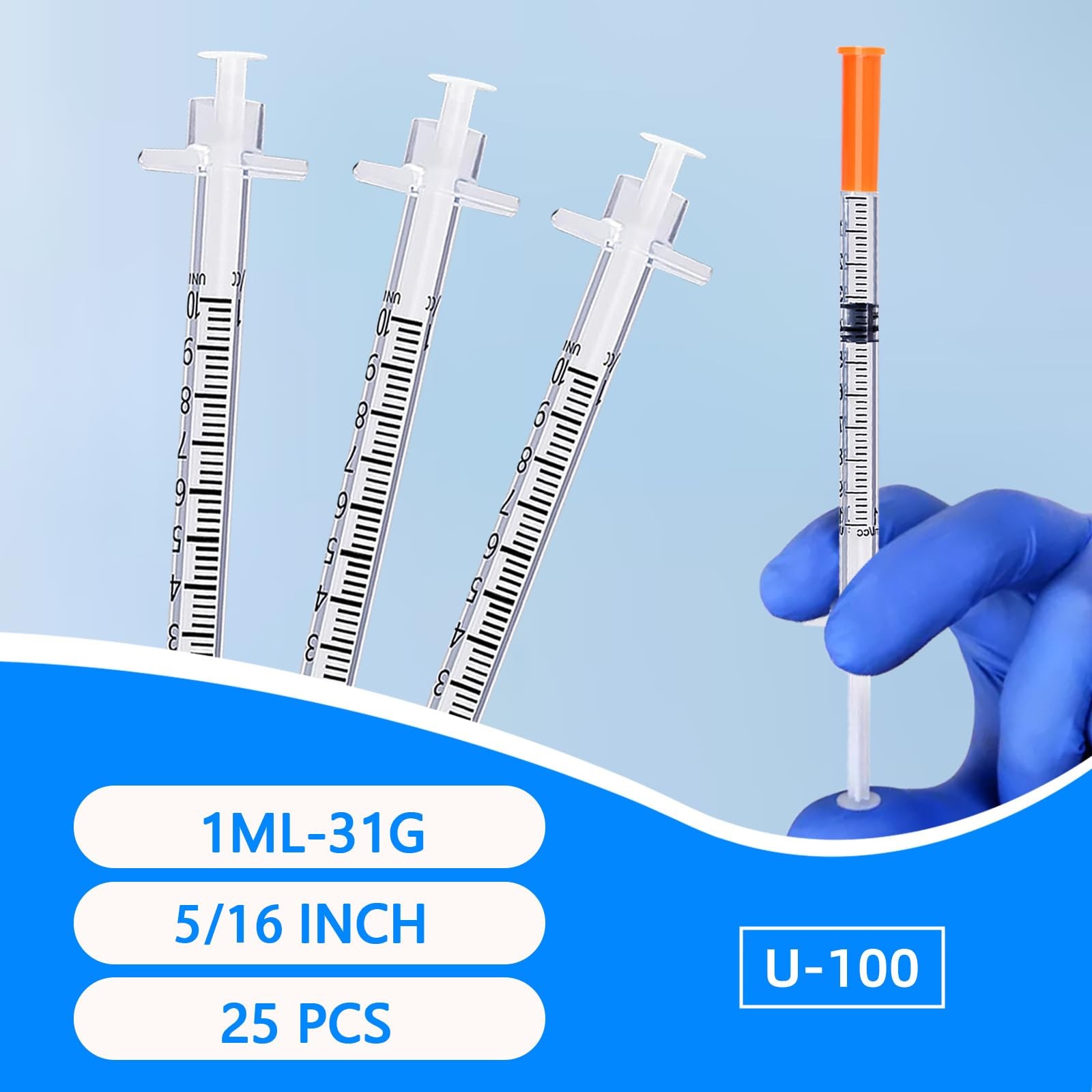 U-100 31G 1ml/cc 5/16″ (8mm) Syringes, Disposable Individual Transparent