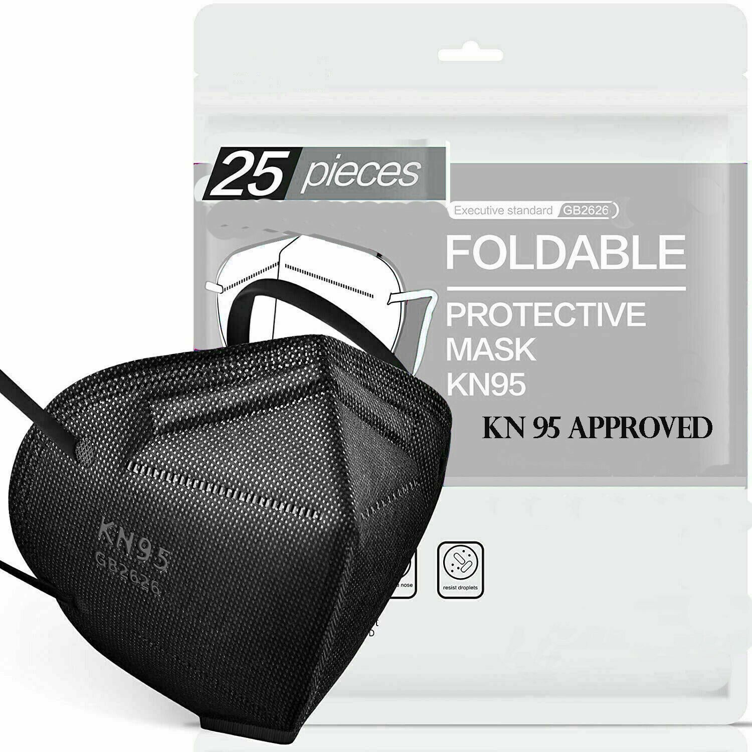 50/100 Pcs Black KN95 Protective 5 Layer Face Mask BFE 95% Disposable Respirator