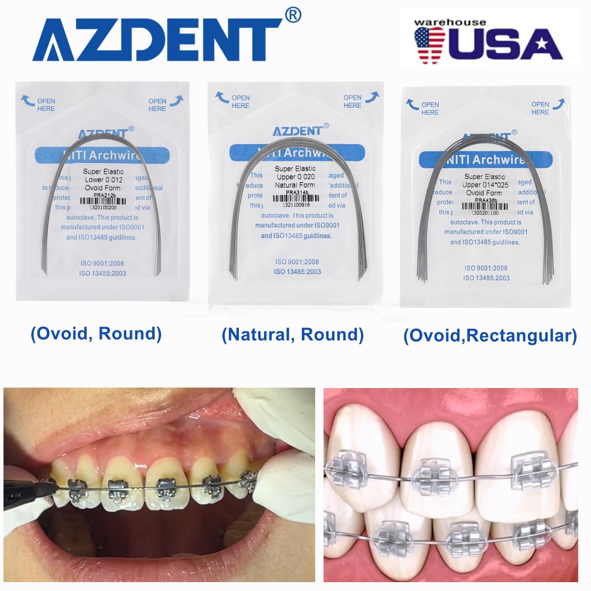 10pcs AZDENT Dental Ortho Arch Wire Super Elastic NiTi Ovoid Round Rectangular