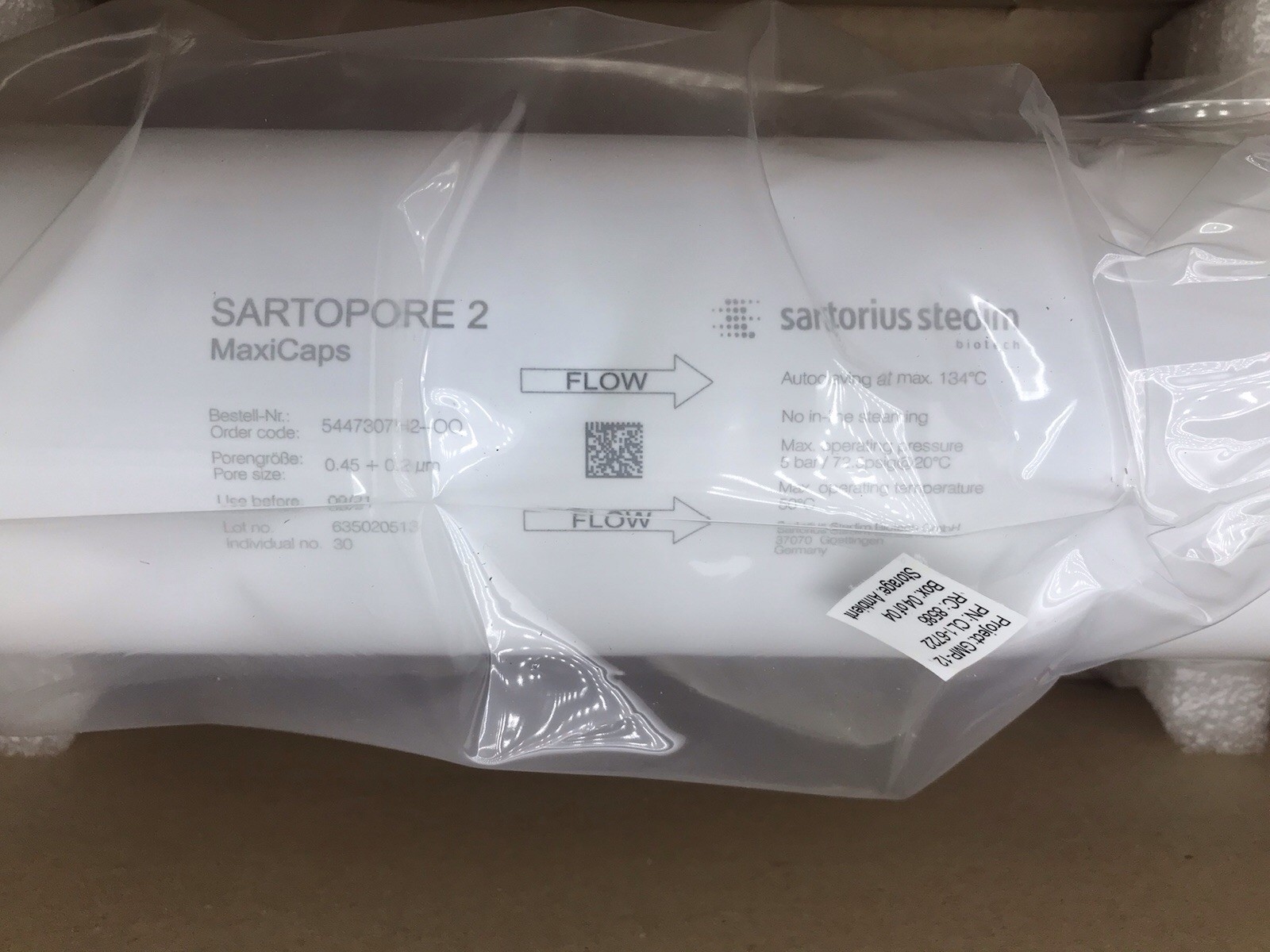 Sartorius Sartopore 2 MaxiCaps 0.45 + 0.2 µm 20″ Filter 5447307H2–00 NOS