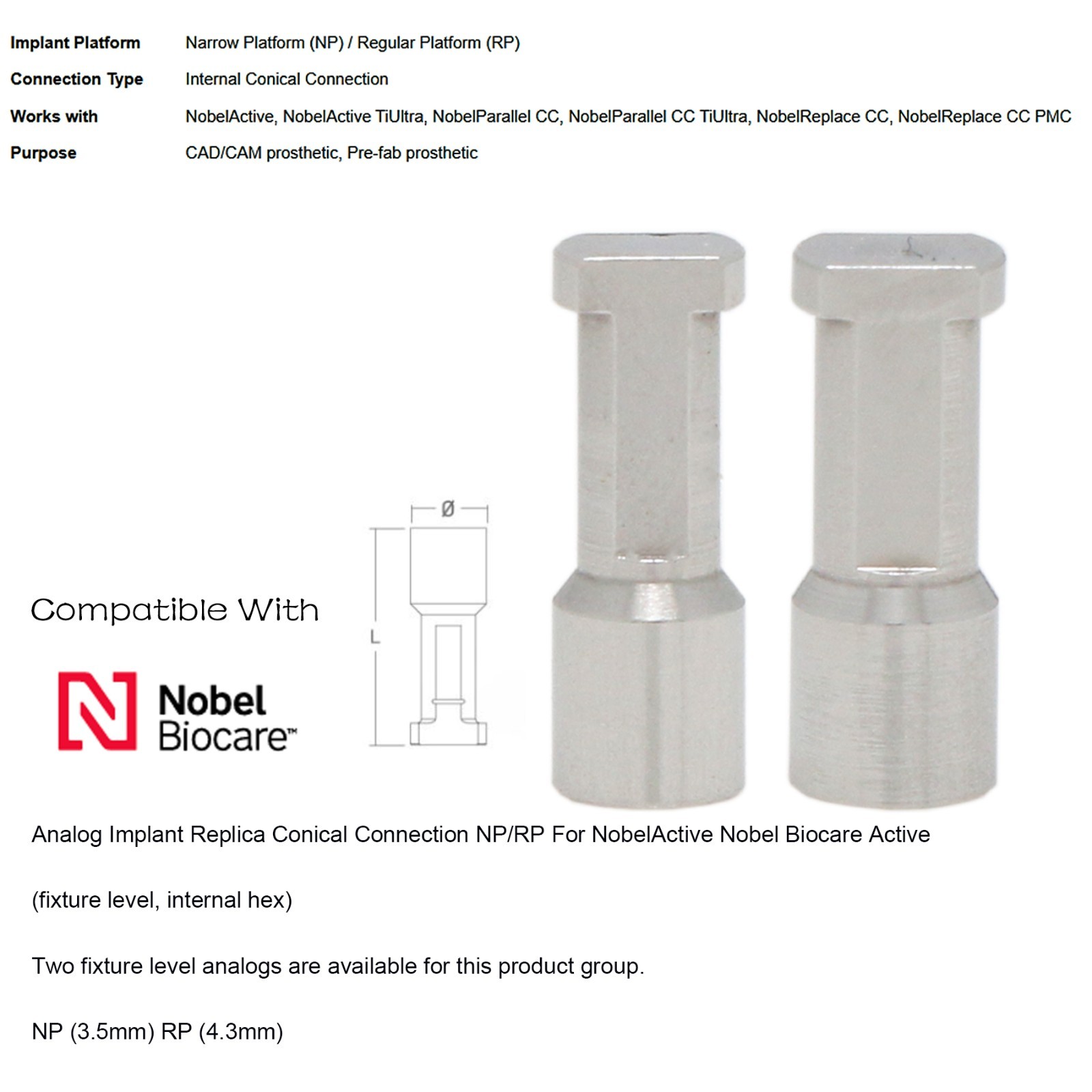 Impression Transfer Coping Nobel Active NP RP Open Closed Tray Analog Dental Lab