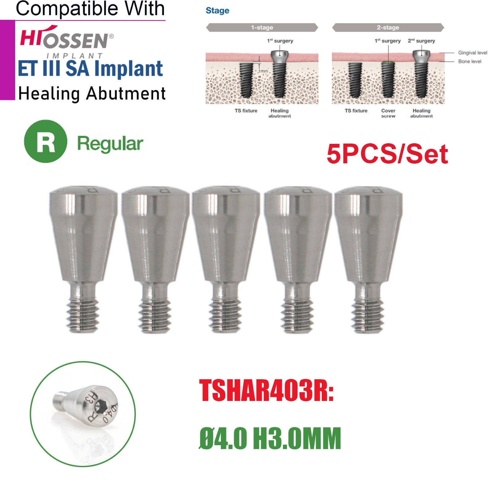 US 5Pcs Dental Healing Abutment Mini/Regular Hiossen Osstem ET TS Ti Implant Cap