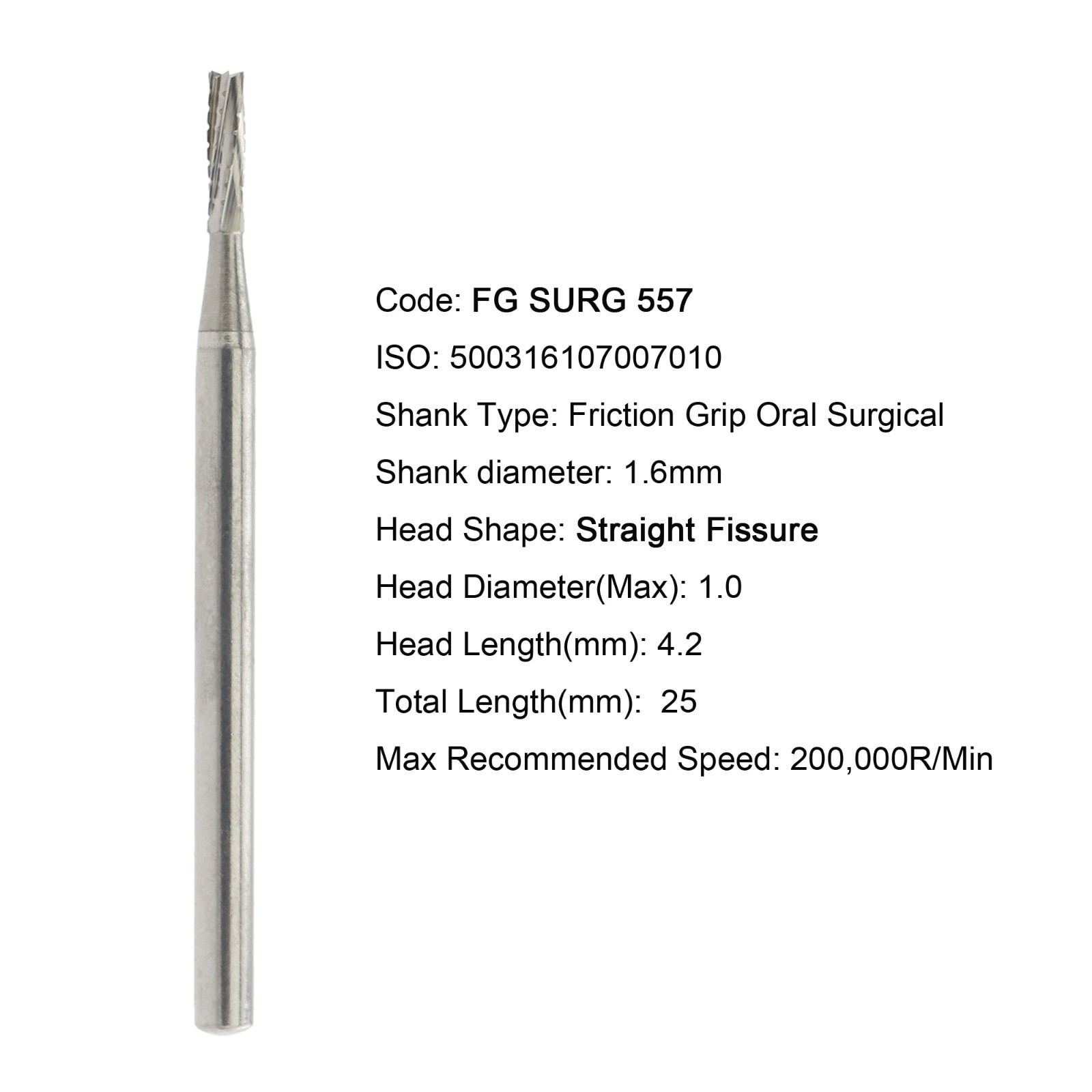 50pcs Dental Surgical Burs Carbide Bur FGOS 557 Straight Fissure FG SURG 25mm