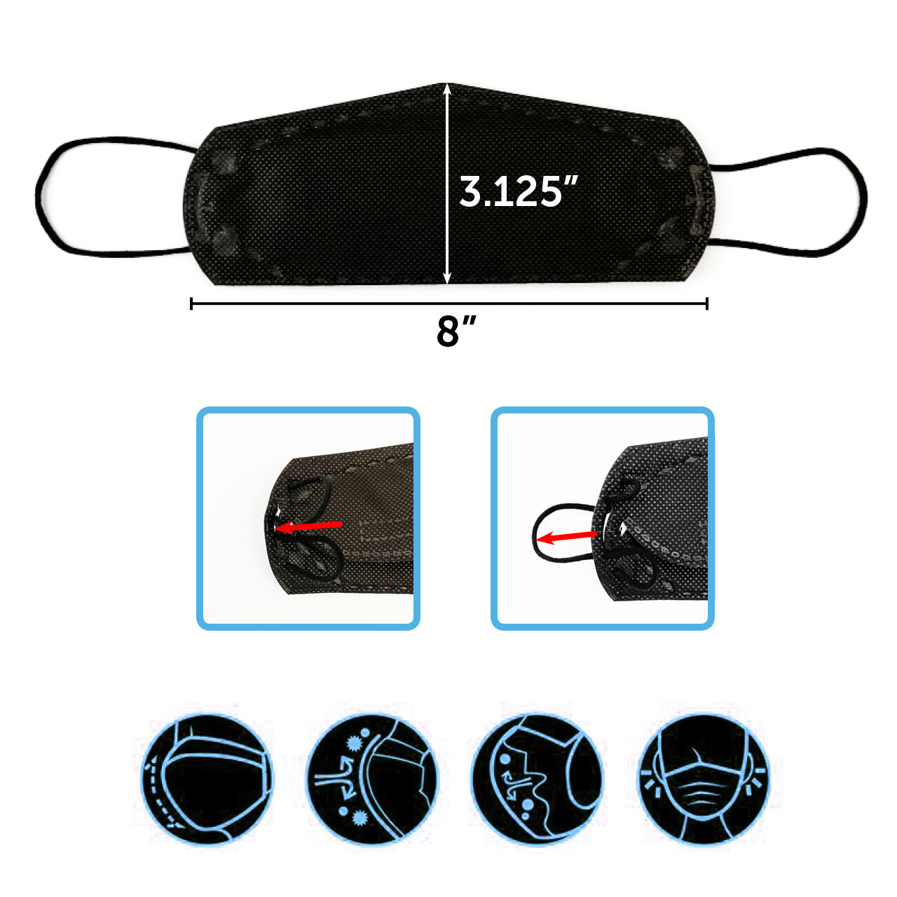 2 PCS KF94 BLACK Protective Face Mask Adult Made in Korea KFDA Approved HMCARE