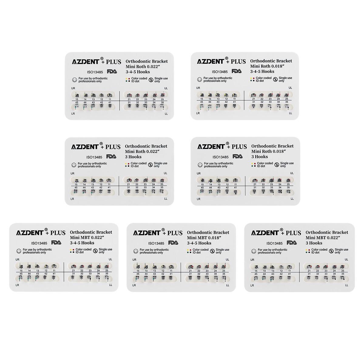AZDENT PLUS Dental Orthodontic Brackets Braces Mini/Standard Roth/MBT 022/018